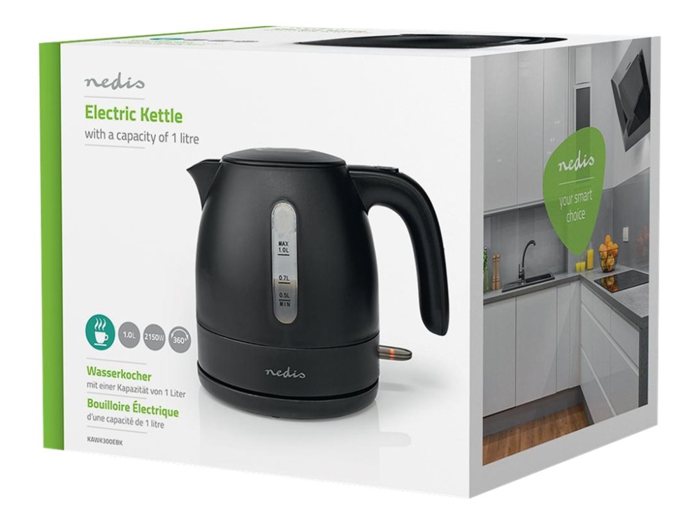 Nedis Elkedel KAWK300EBK - kettle - matt black - Mat sort - 2200 W billede 1