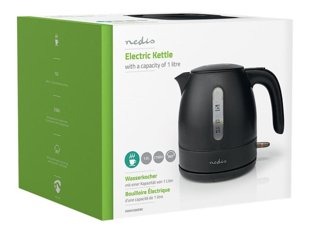 Nedis Elkedel KAWK300EBK - kettle - matt black - Mat sort - 2200 W