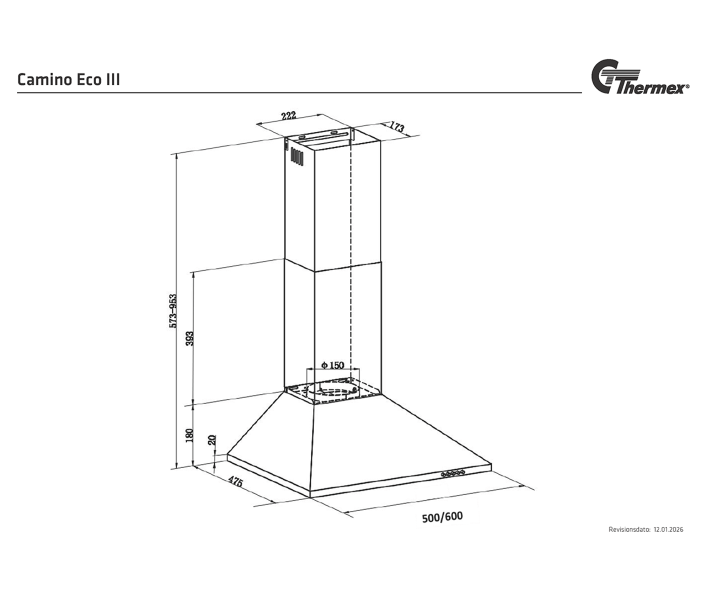 Thermex Camino Eco Iii 60 Cm Væghængt Emhætte billede 4