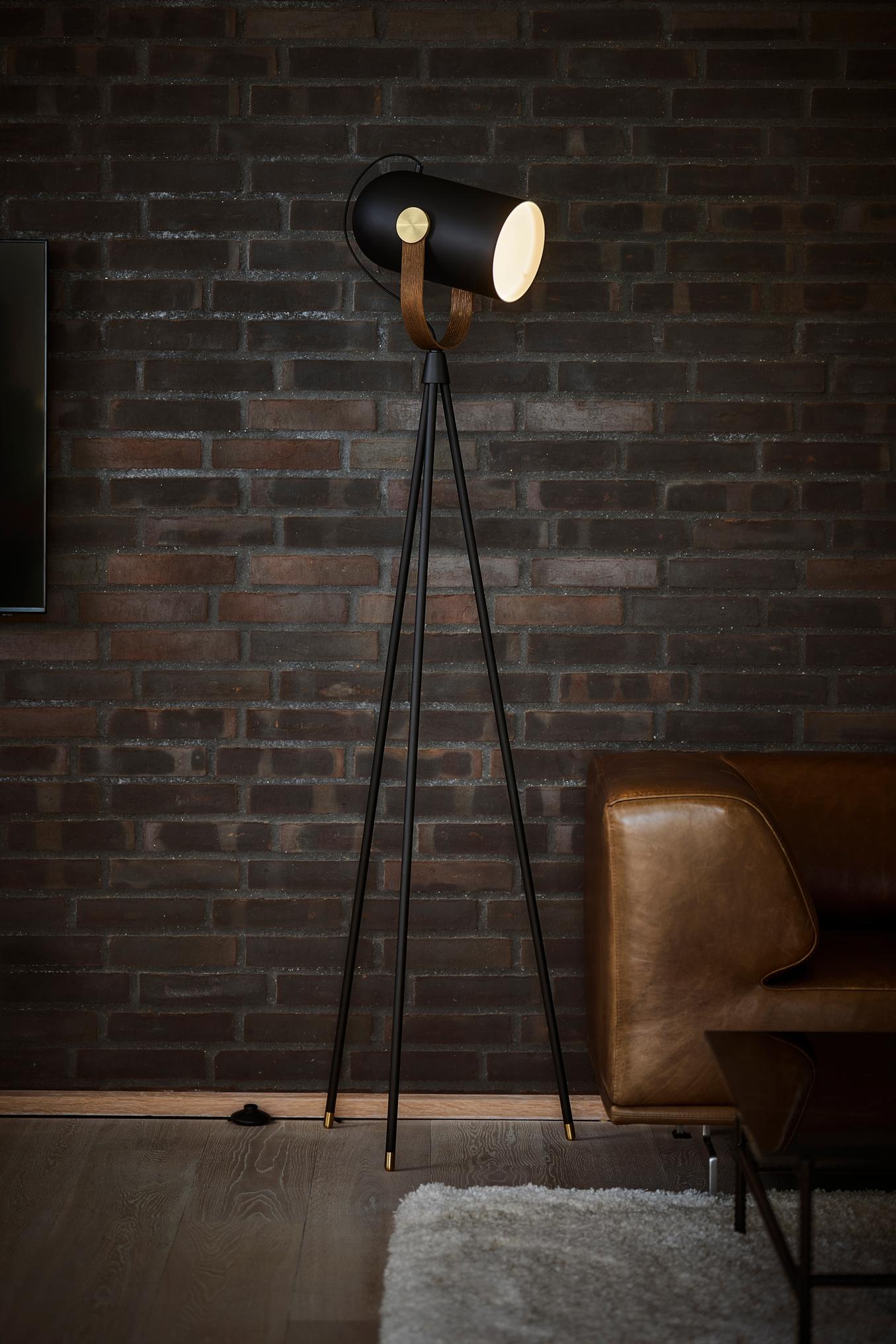 Carronade II røget eg/messing gulvlampe billede 4