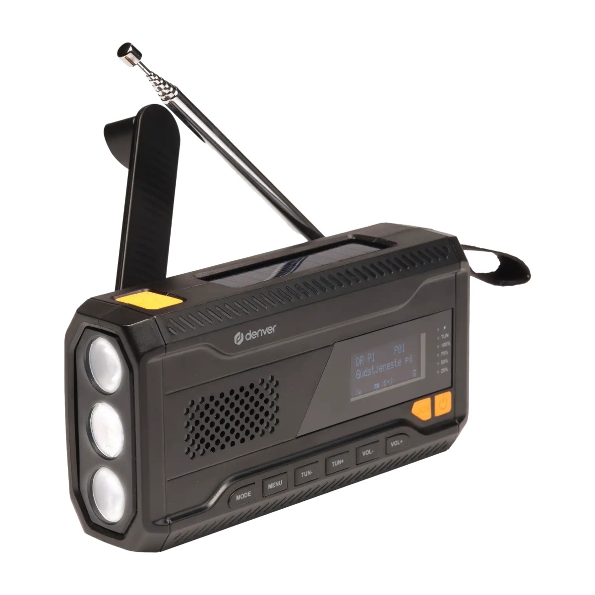 DENVER SCD-2033 - Emergency Radio - Solar - Dynamo - 2000mAh Powerbank - DAB/FM - Sort *DEMO billede 1