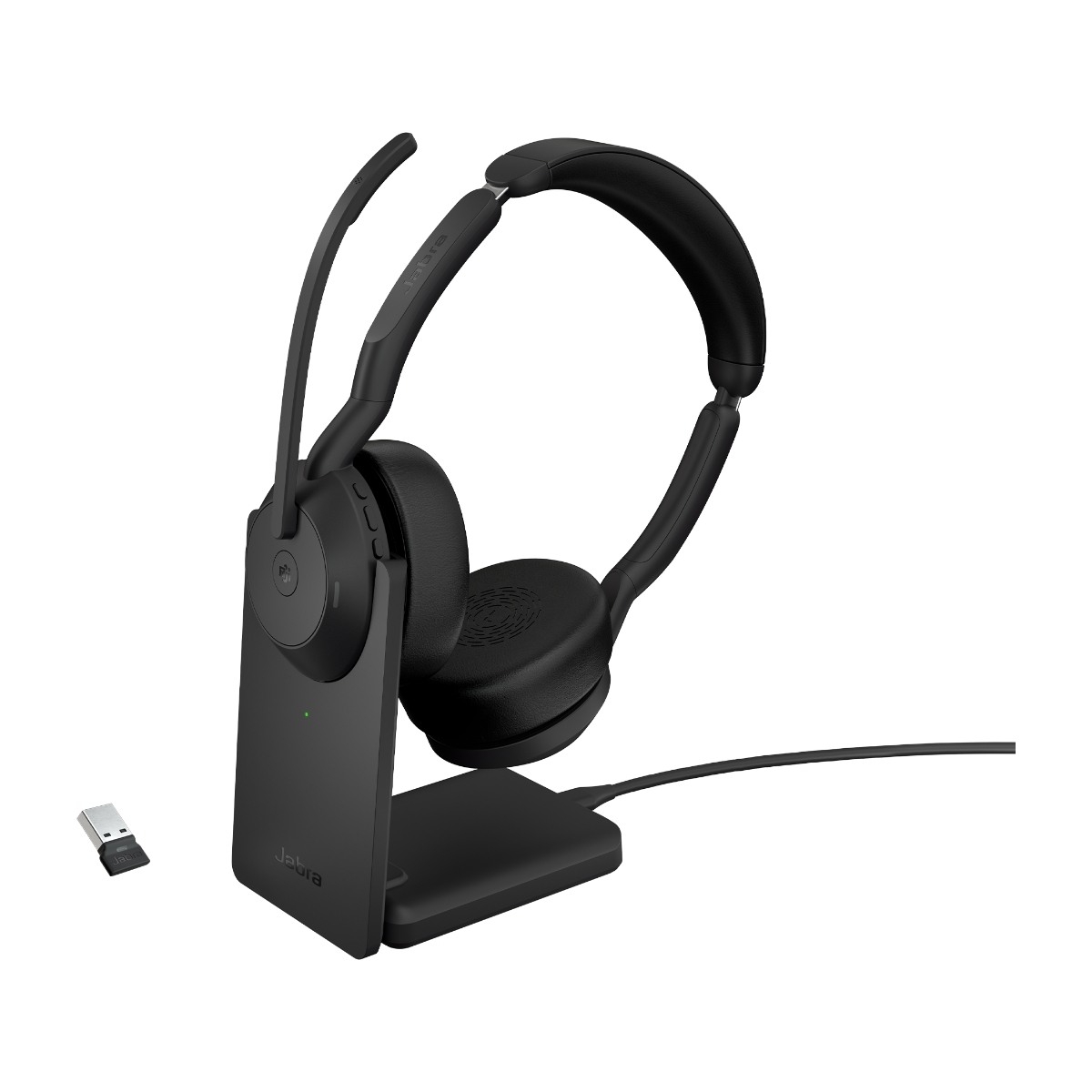 Jabra Evolve2 55 MS Link 380A Stereo trådløst headset og opladningsstander billede 1