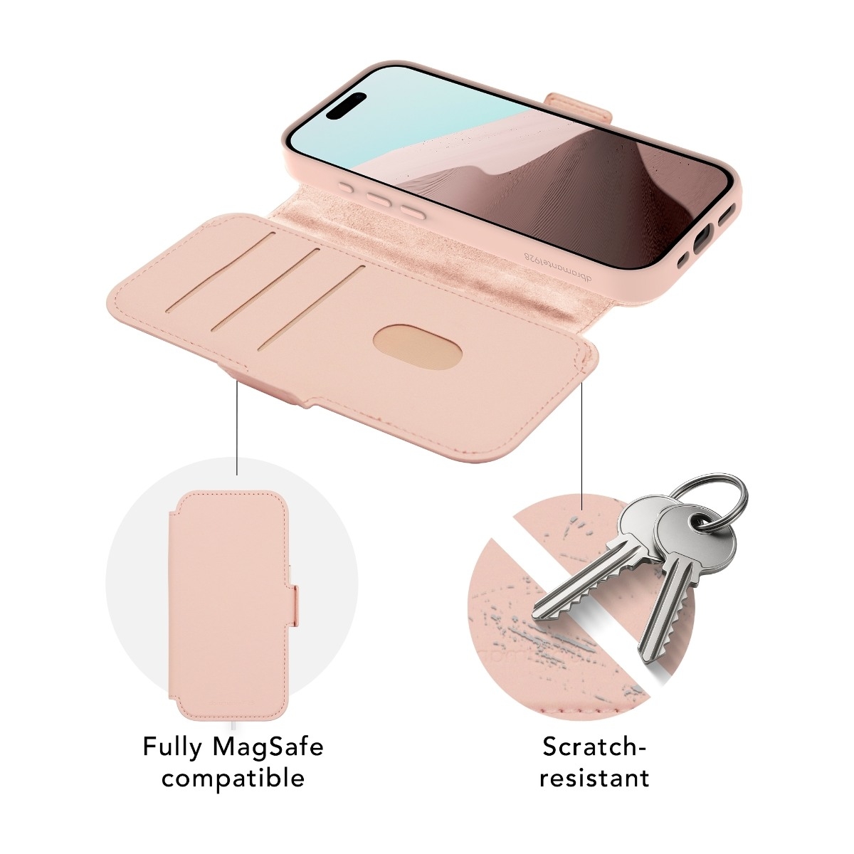 Dbramante1928 iPhone 17 Lynge MagSafe ICON wallet flip cover, lyserød billede 3