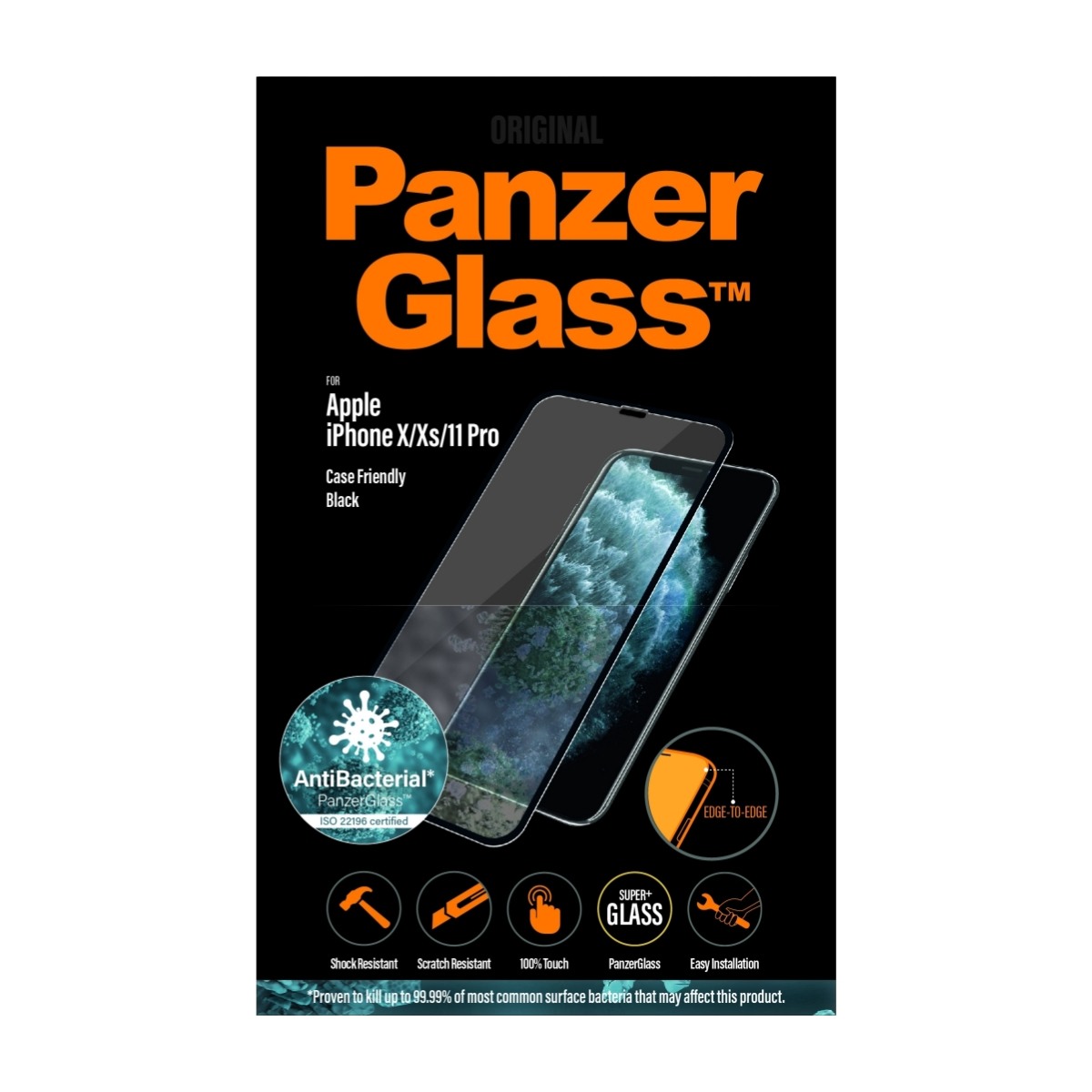 PanzerGlass iPhone X/XS/11 Pro Case Friendly skærmbeskytter, sort billede 1