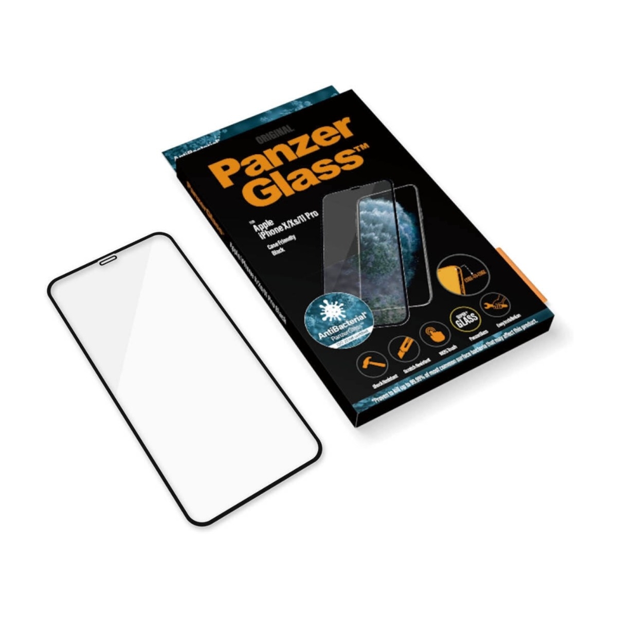 PanzerGlass iPhone X/XS/11 Pro Case Friendly skærmbeskytter, sort billede 3