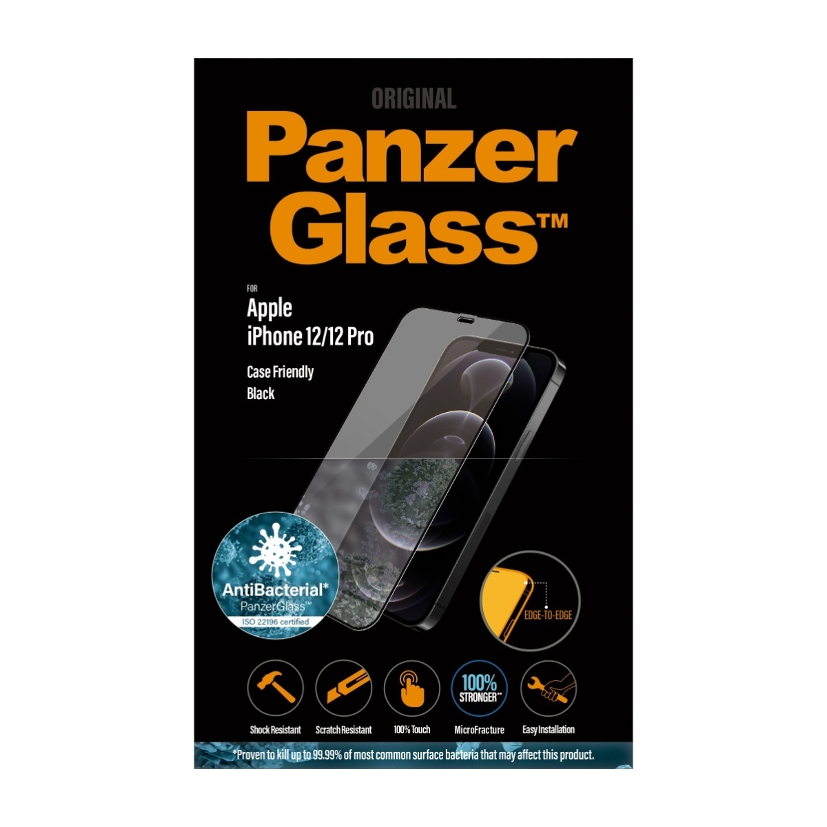 PanzerGlass iPhone 12/12 Pro Case Friendly Antibakteriel skærmbeskytter, sort billede 1