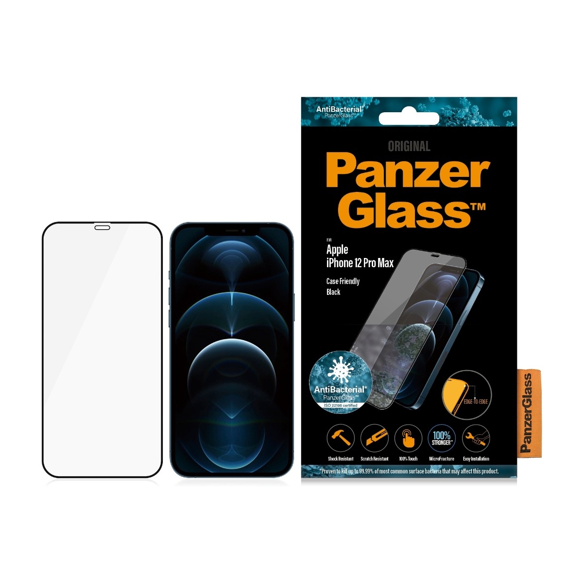 PanzerGlass iPhone 12 Pro Max Case Friendly Antibakteriel skærmbeskytter, sort billede 2