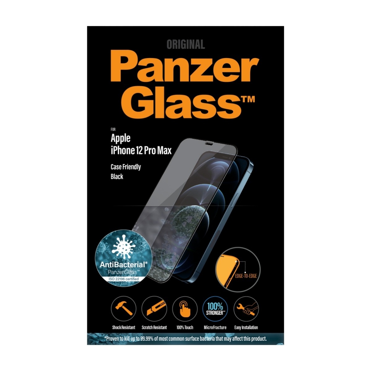 PanzerGlass iPhone 12 Pro Max Case Friendly Antibakteriel skærmbeskytter, sort billede 1
