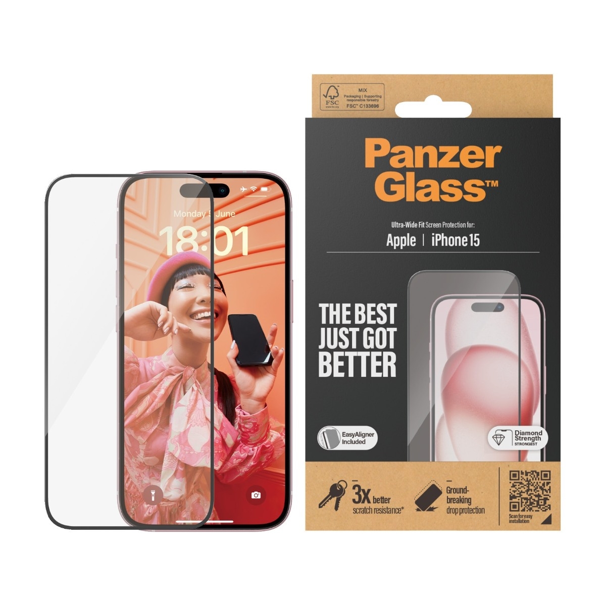 PanzerGlass iPhone 15 skærmbeskytter Ultra-Wide Fit med applikator billede 2