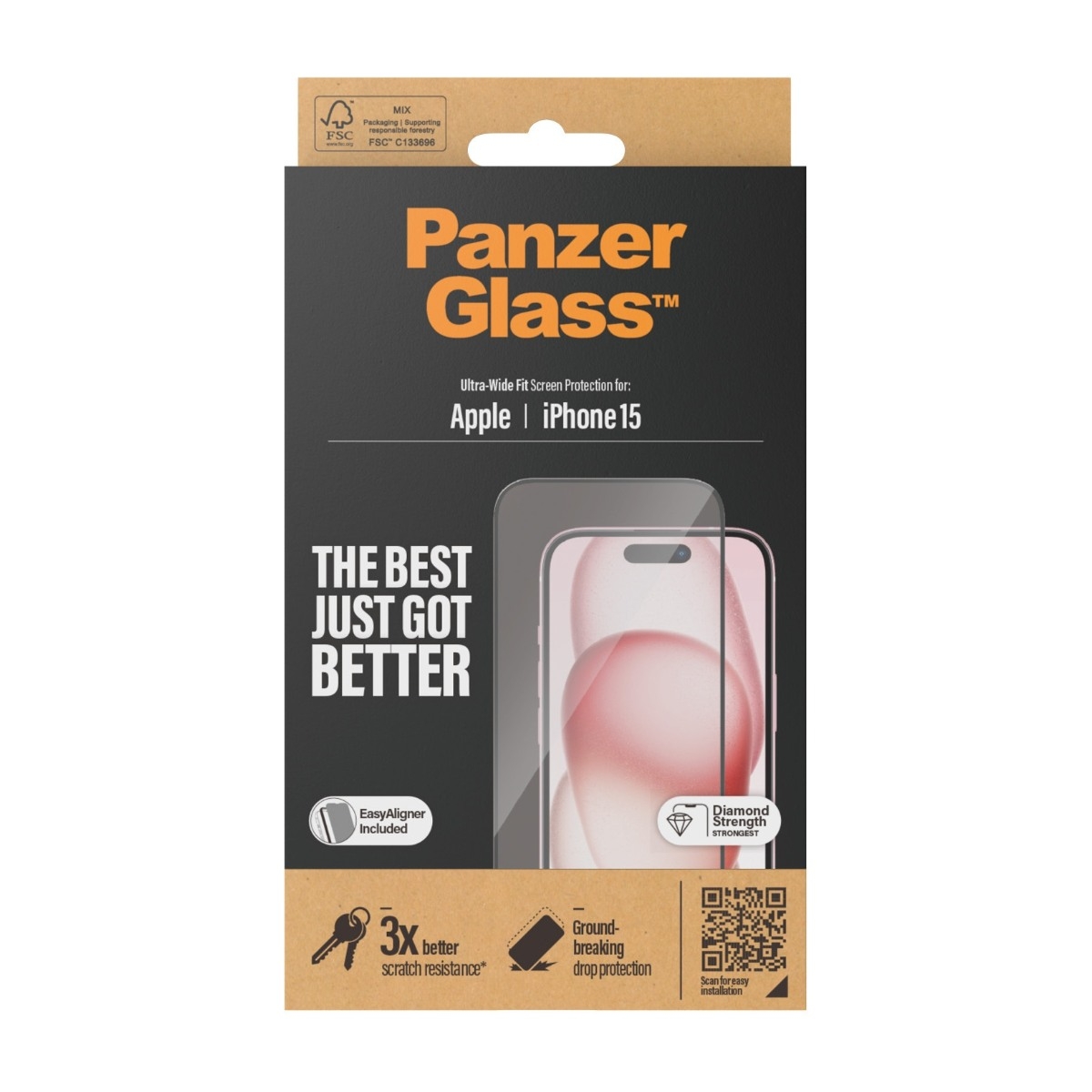 PanzerGlass iPhone 15 skærmbeskytter Ultra-Wide Fit med applikator billede 3