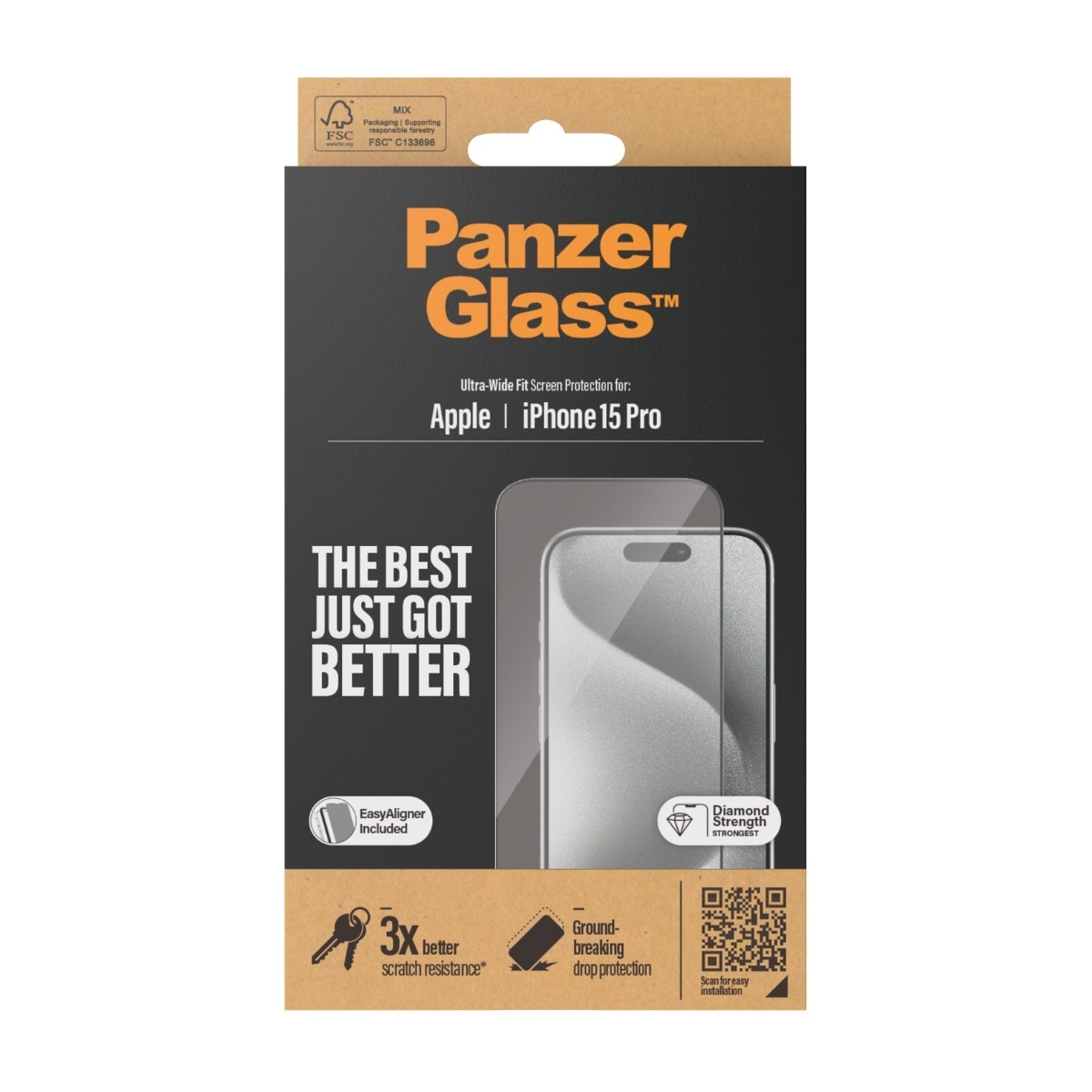 PanzerGlass iPhone 15 Pro skærmbeskytter Ultra-Wide Fit med applikator billede 3