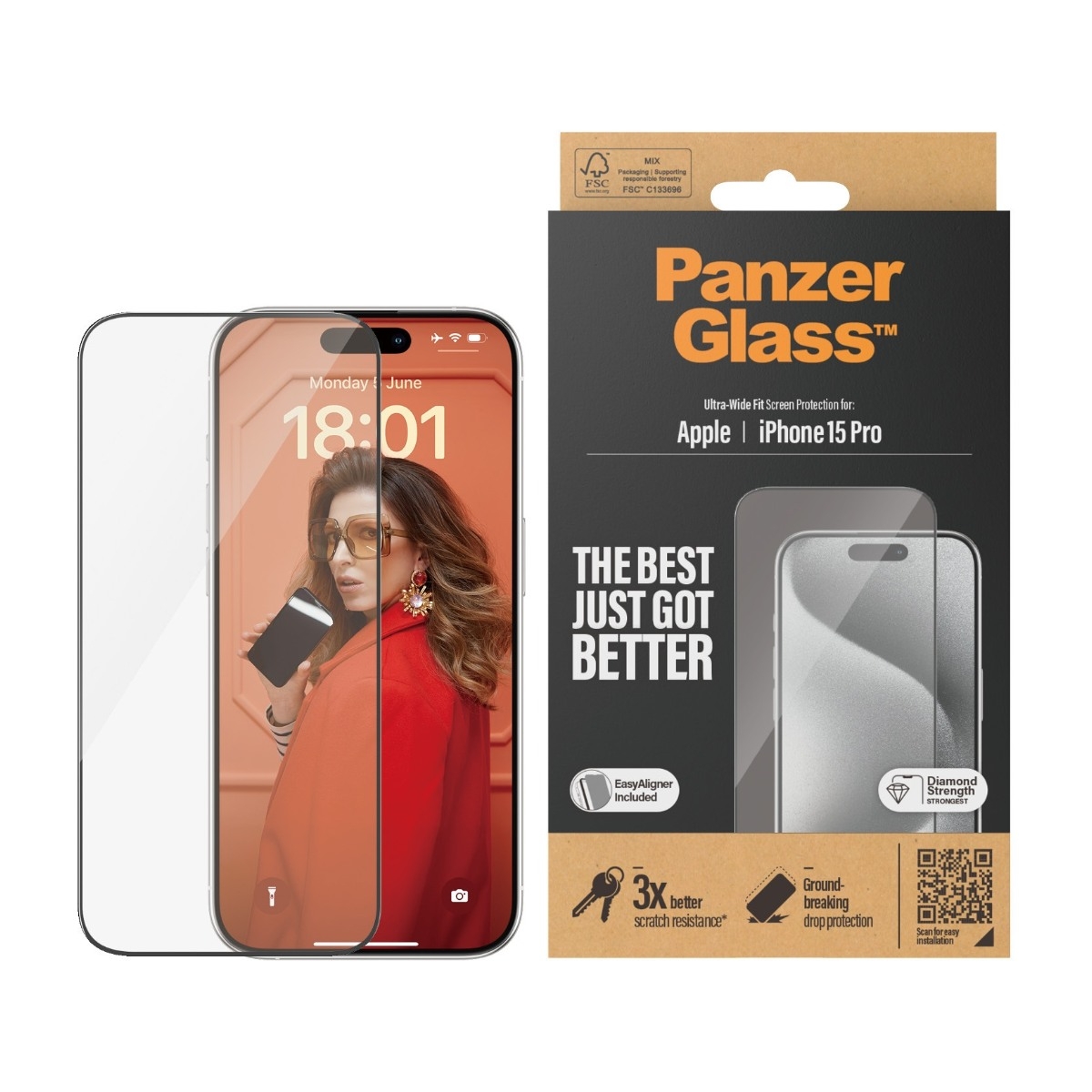 PanzerGlass iPhone 15 Pro skærmbeskytter Ultra-Wide Fit med applikator billede 2