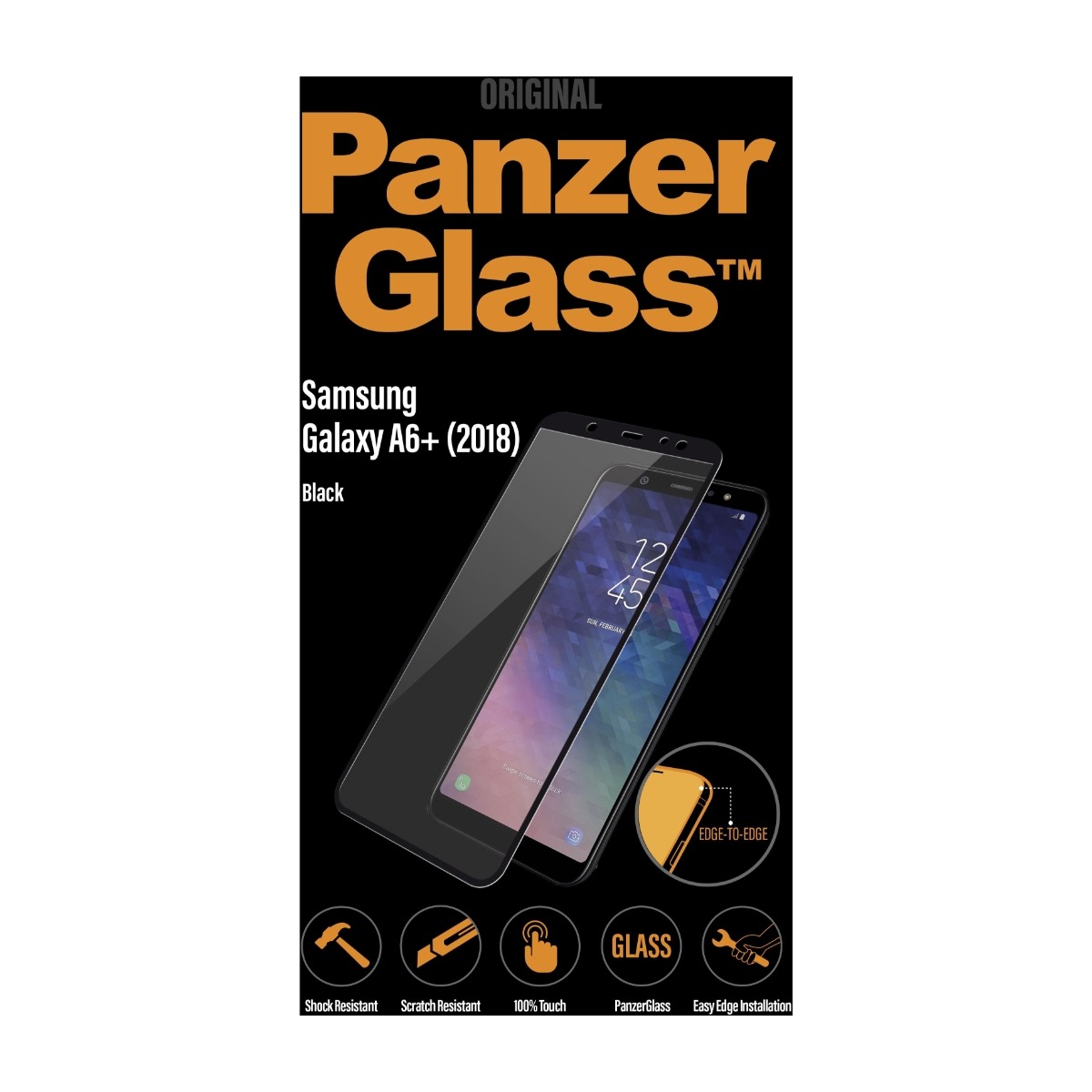 PANZERGLASS GALAXY A6+ 2018 SKÆRMBESKYTTER , SORT billede 1