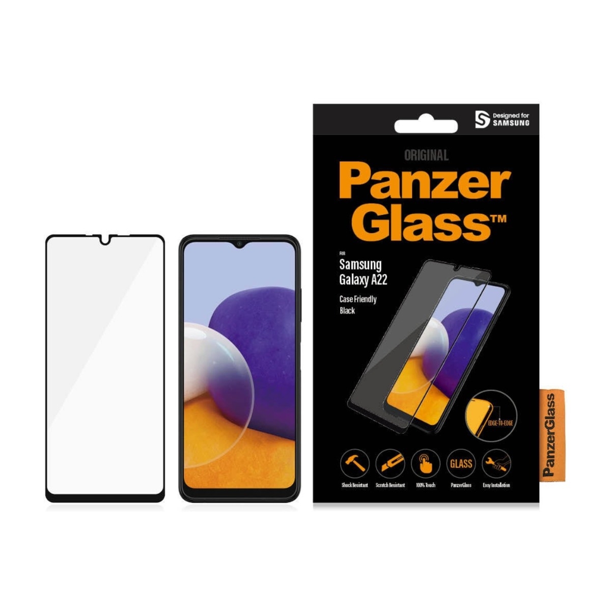 PanzerGlass Samsung Galaxy A22 4G skærmbeskytter, sort billede 3