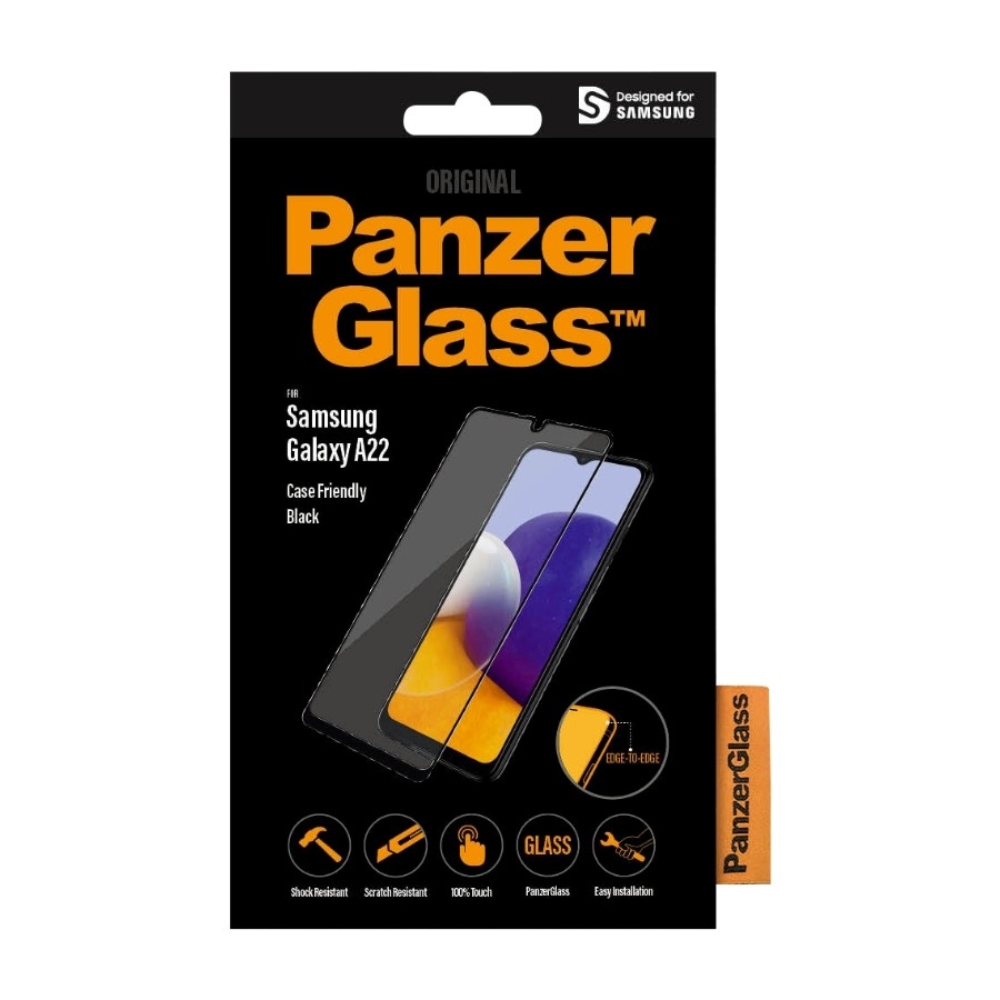 PanzerGlass Samsung Galaxy A22 4G skærmbeskytter, sort billede 1