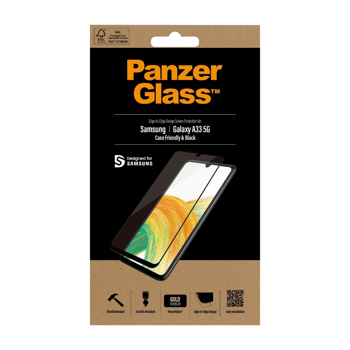 PanzerGlass Samsung Galaxy A33 5G Case Friendly skærmbeskytter, sort billede 1