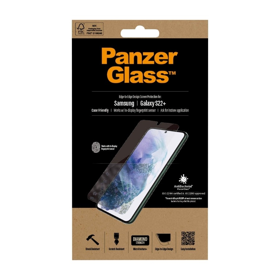 PanzerGlass Samsung Galaxy S22+ Case Friendly Antibakteriel skærmbeskytter, sort billede 1