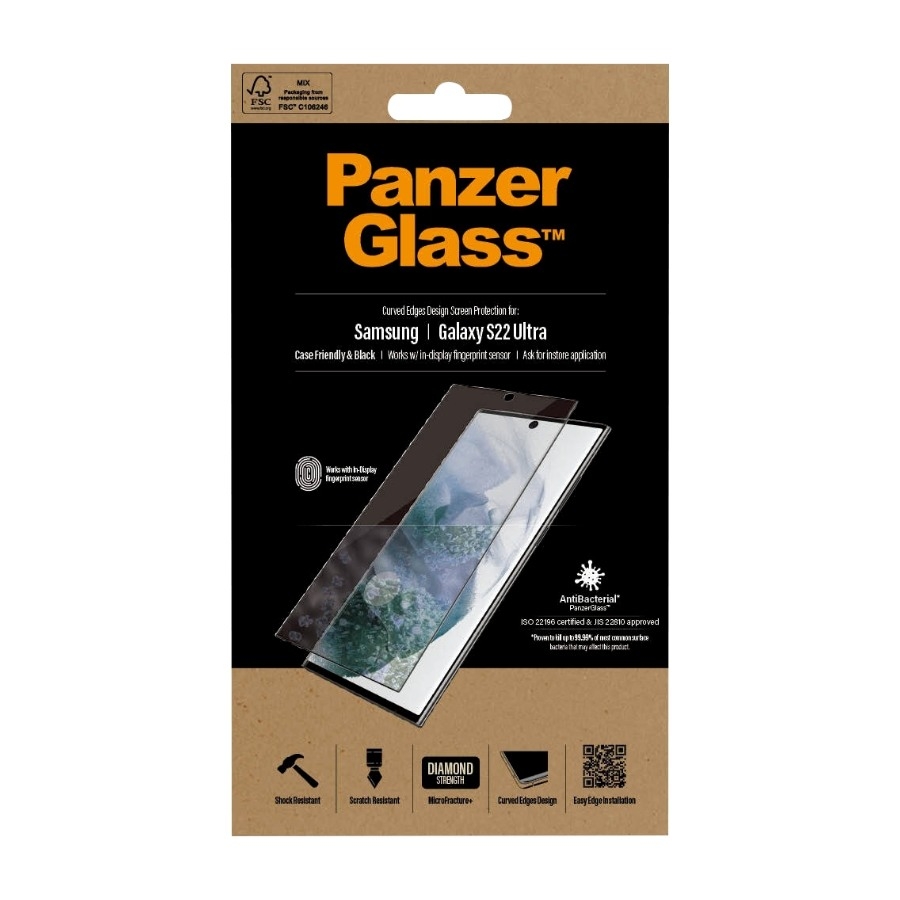 PanzerGlass Samsung Galaxy S22 Ultra Case Friendly Antibakteriel skærmbeskytter, sort billede 1