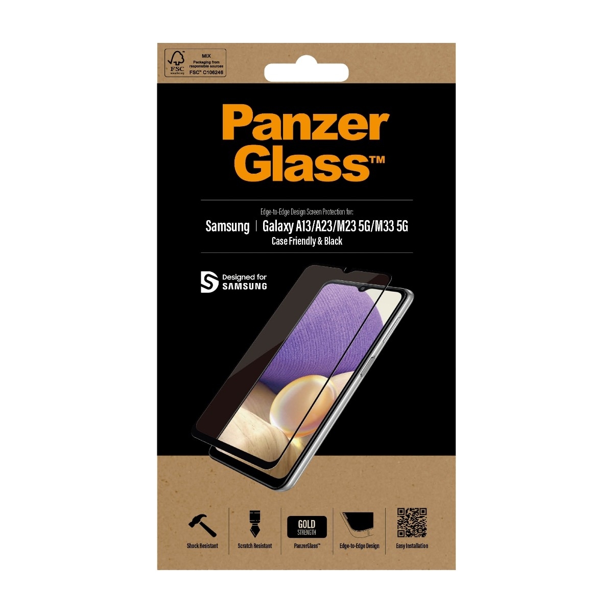 PanzerGlass Samsung Galaxy A13 4G/A23/A23 5G/M23/M33 Case Friendly skærmbeskytter, sort billede 1