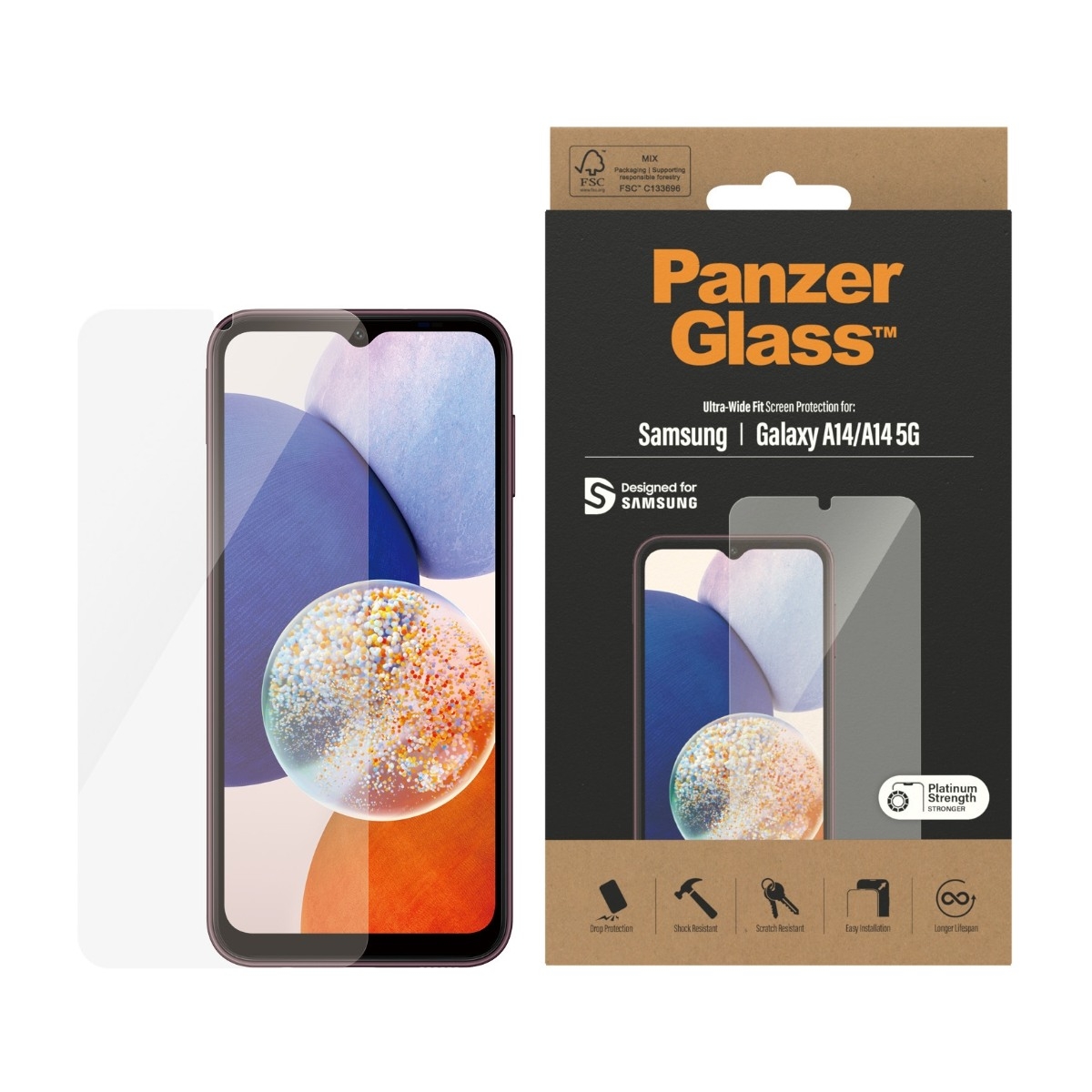 PanzerGlass Samsung Galaxy A14 skærmbeskytter Ultra-Wide Fit, sort billede 3