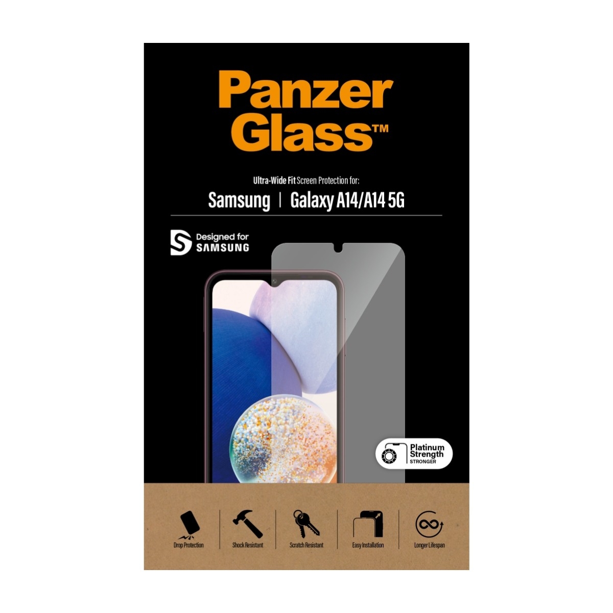 PanzerGlass Samsung Galaxy A14 skærmbeskytter Ultra-Wide Fit, sort billede 1