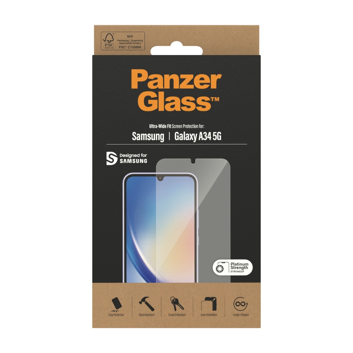 PanzerGlass Samsung Galaxy A34 skærmbeskytter Ultra-Wide Fit, sort billede 1