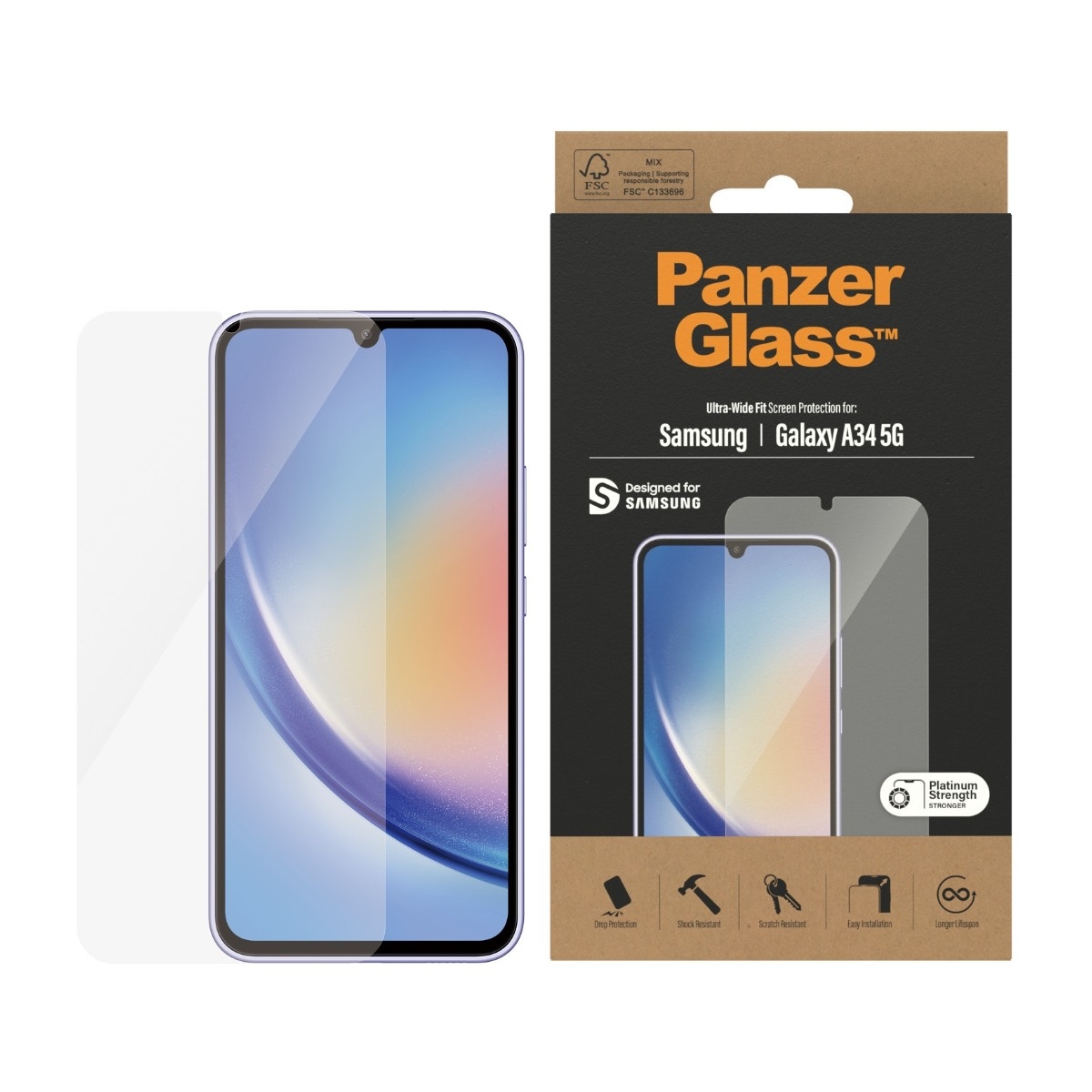 PanzerGlass Samsung Galaxy A34 skærmbeskytter Ultra-Wide Fit, sort billede 3