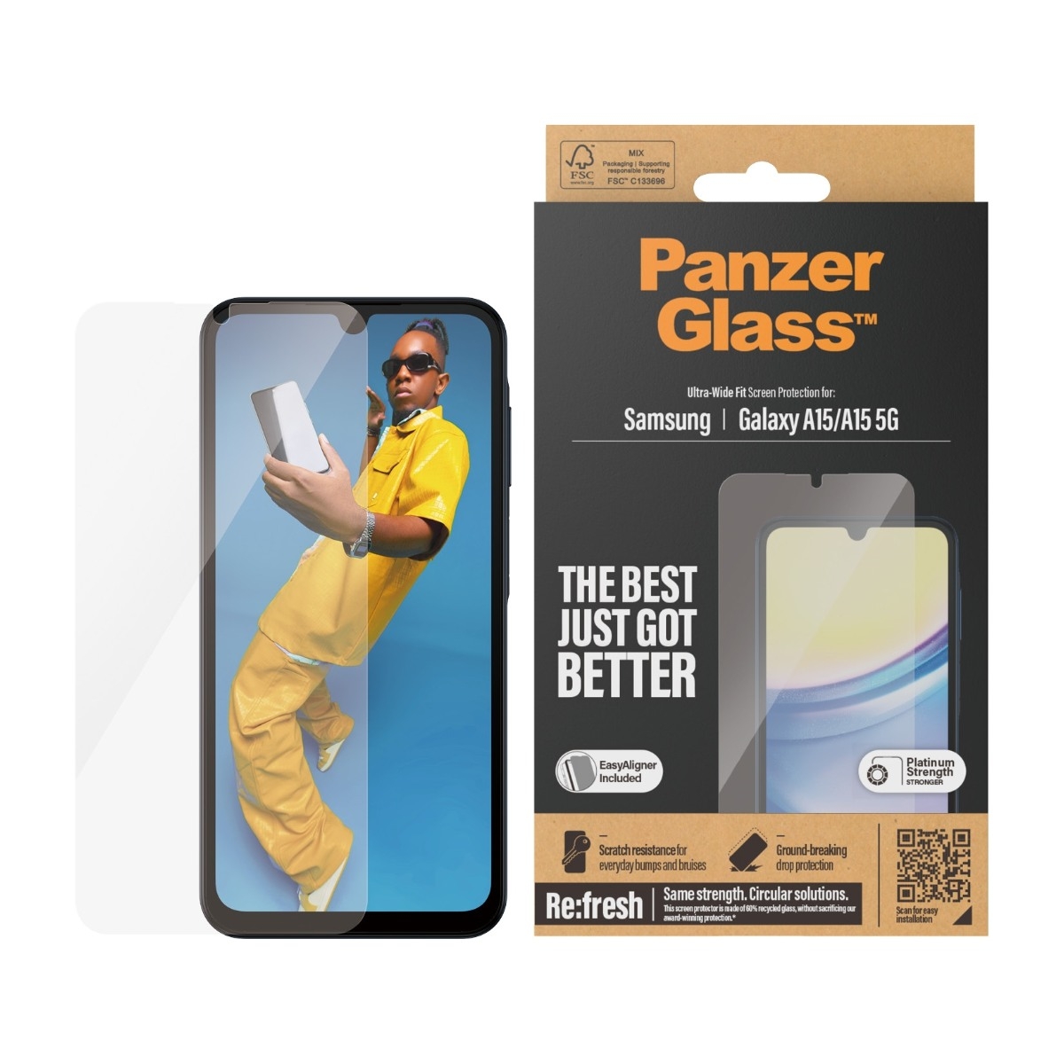 PanzerGlass Samsung Galaxy A15 5G/4G skærmbeskytter Ultra-Wide Fit med applikator billede 2