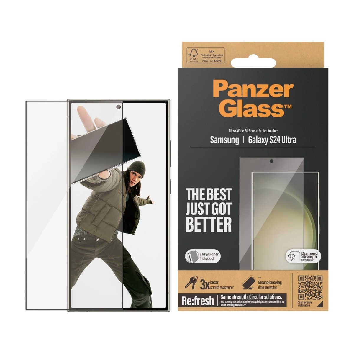PanzerGlass Samsung Galaxy S24 Ultra skærmbeskytter Ultra-Wide Fit med applikator billede 2