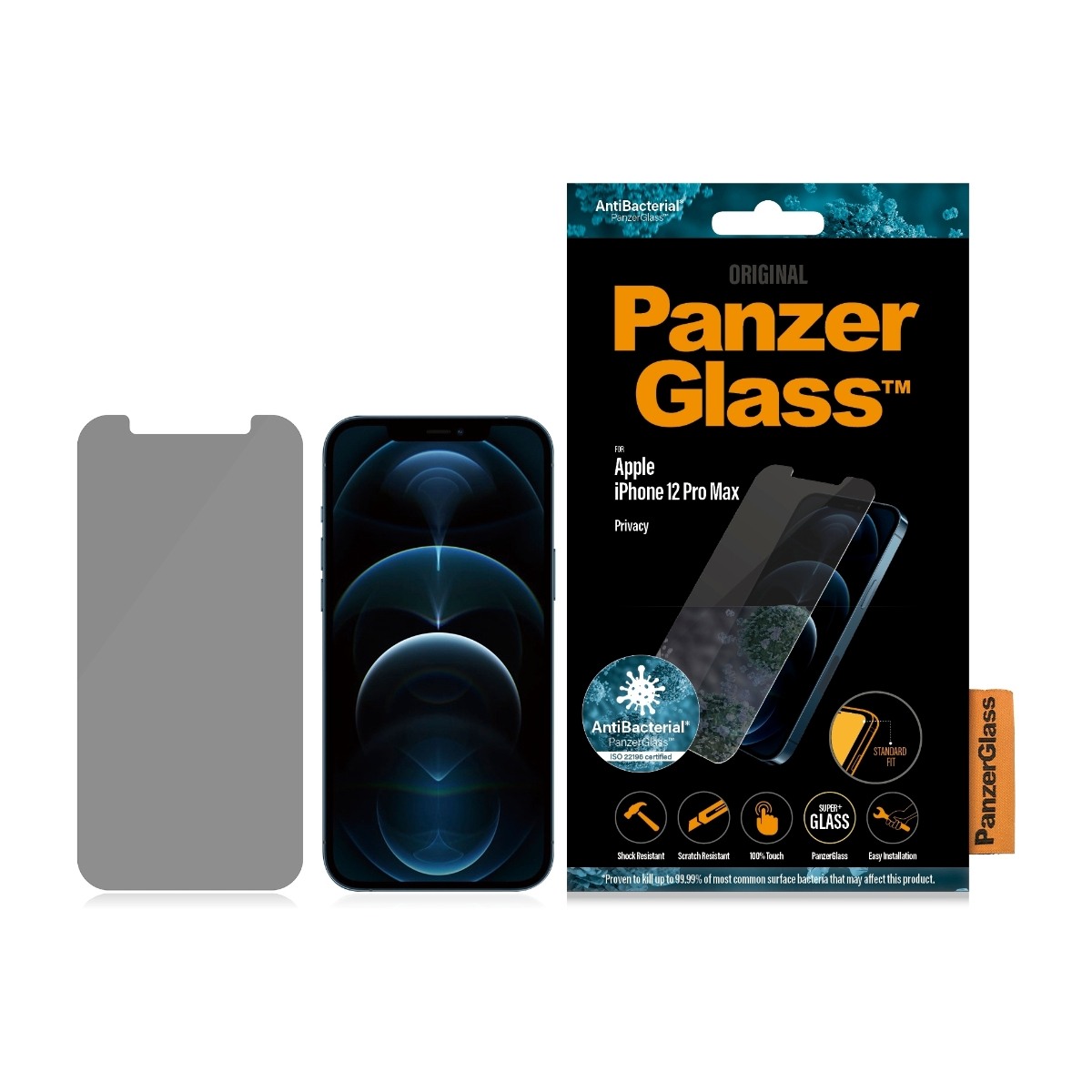 PanzerGlass skærmbeskytter iPhone 12 Pro Max Privacy antibakteriel billede 2