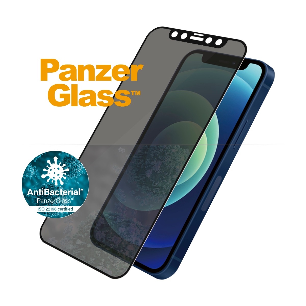PANZERGLASS SKÆRMBESKYTTER IPHONE 12 MINI CASE FRIENDLY PRIVACY SORT ANTIBAKTERIEL billede 3