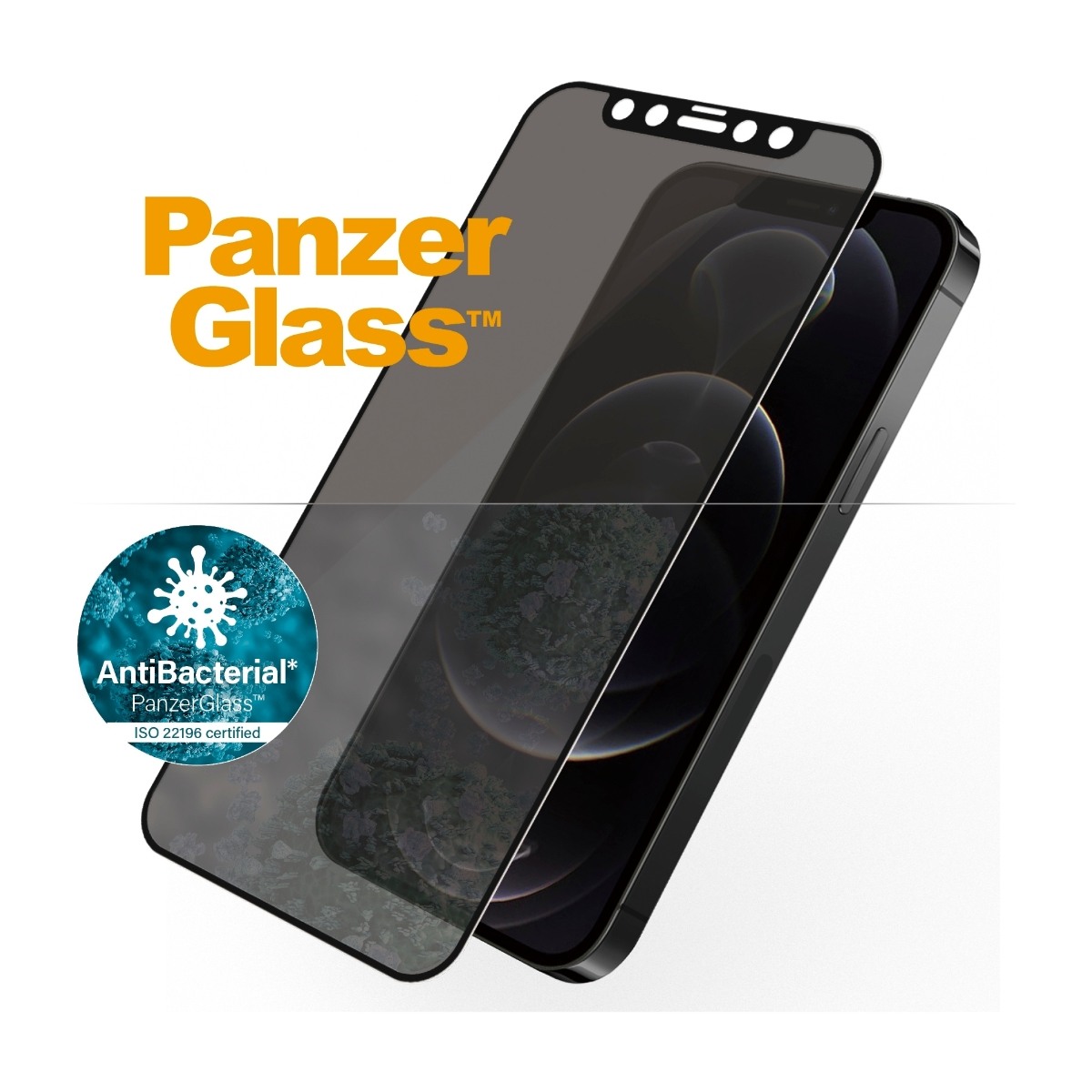 PanzerGlass iPhone 12/12 Pro Case Friendly Antibakteriel Privacy skærmbeskytter, sort billede 3