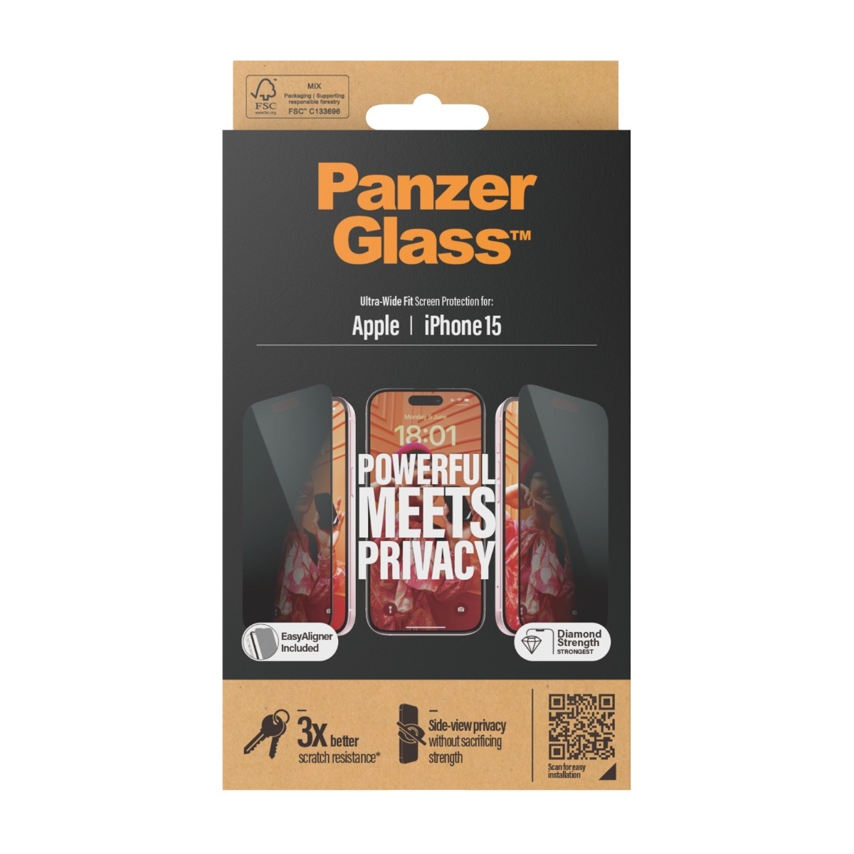 PanzerGlass iPhone 15 skærmbeskytter Ultra-Wide Fit Privacy med applikator billede 3