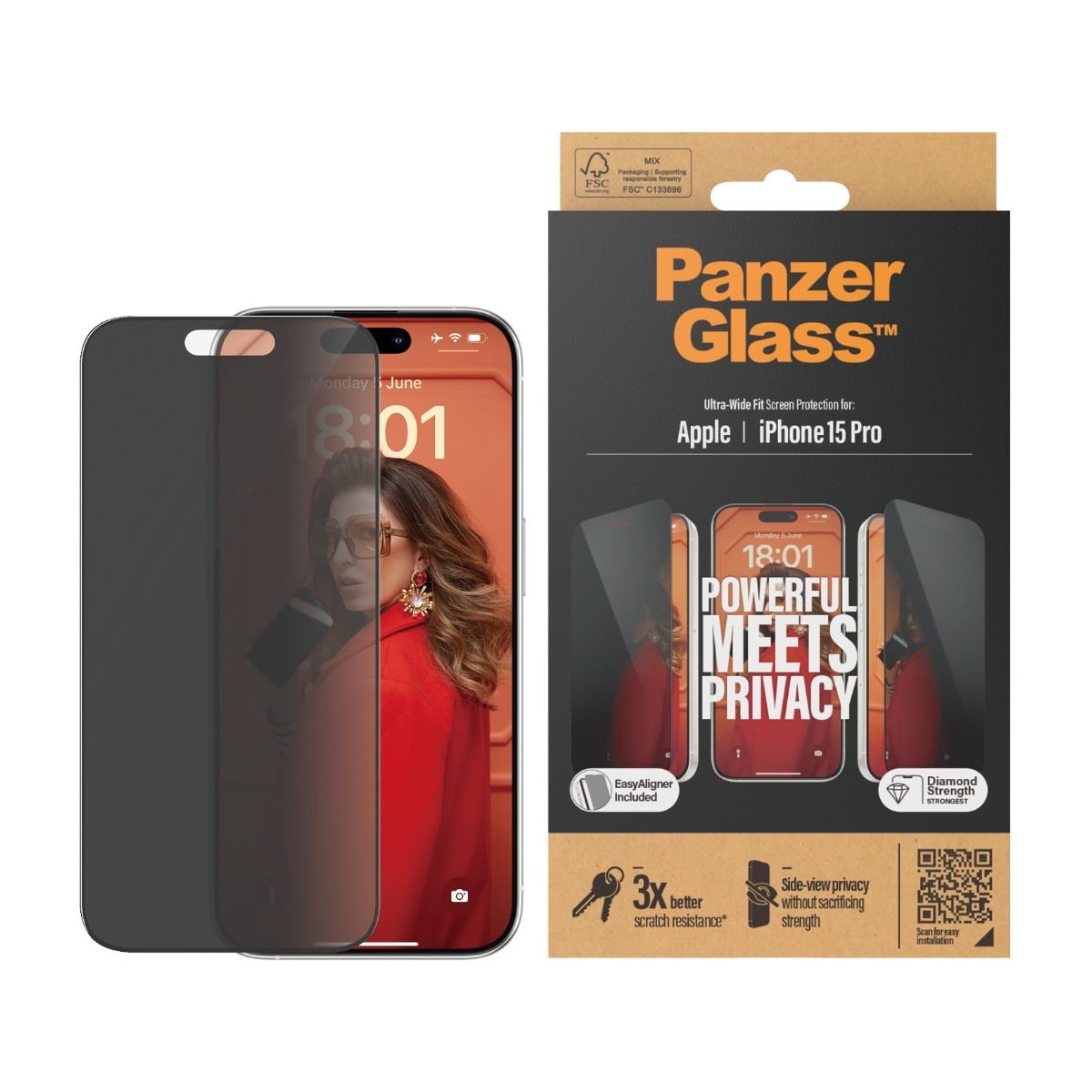 PanzerGlass iPhone 15 Pro skærmbeskytter Ultra-Wide Fit Privacy med applikator billede 2