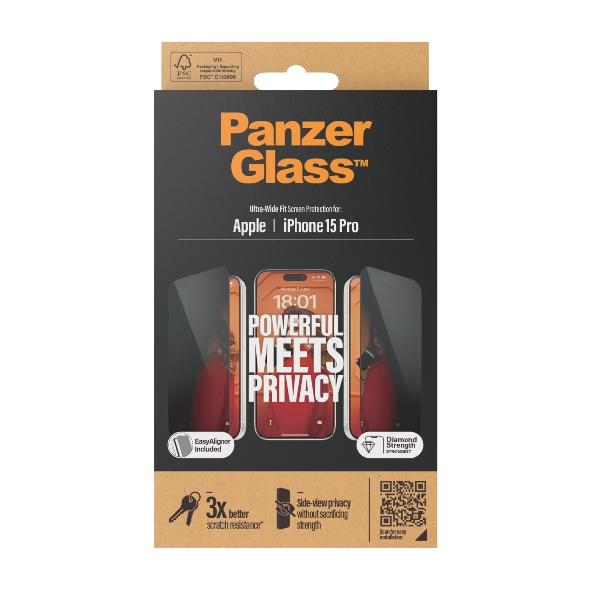 PanzerGlass iPhone 15 Pro skærmbeskytter Ultra-Wide Fit Privacy med applikator billede 3