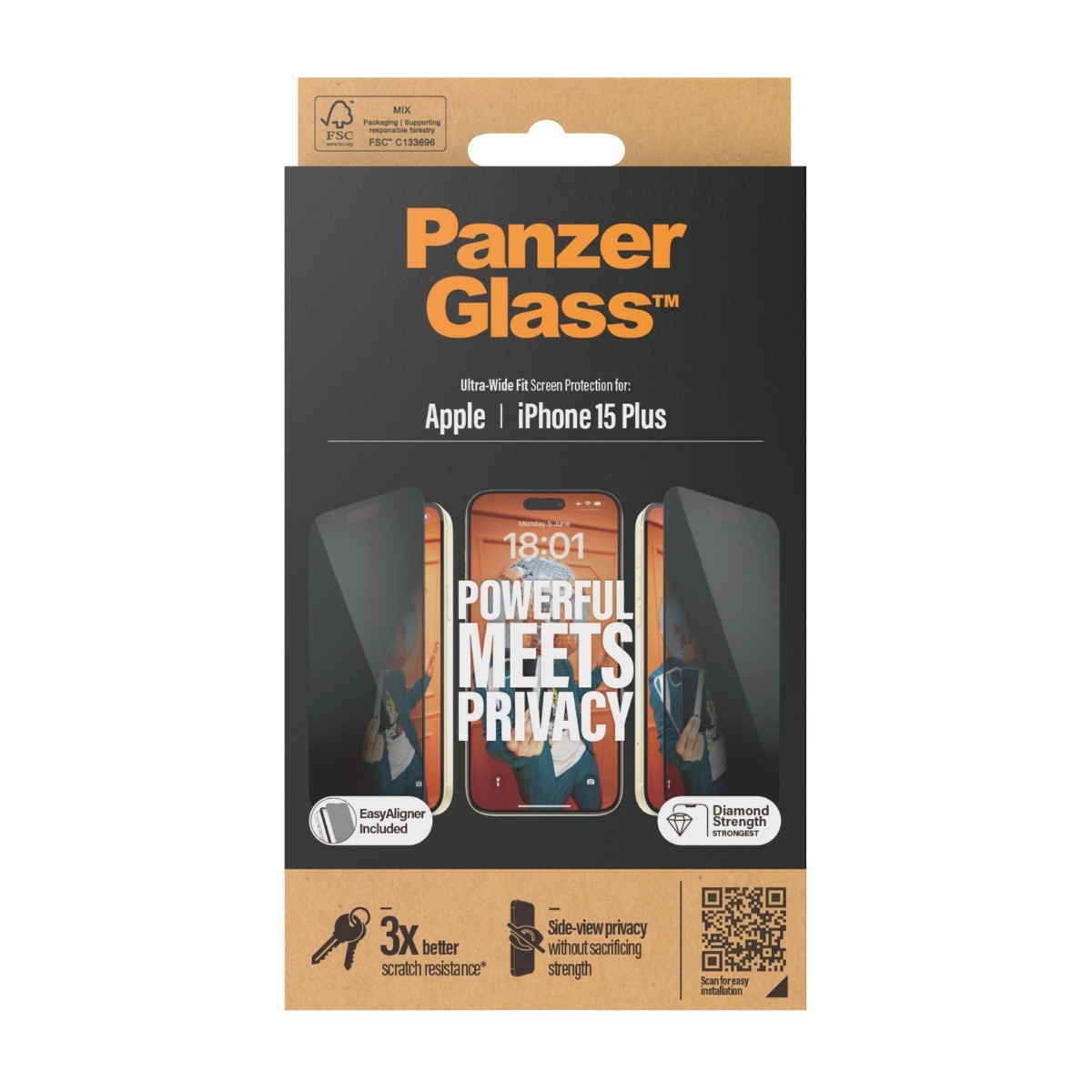 PanzerGlass iPhone 15 Plus skærmbeskytter Ultra-Wide Fit Privacy med applikator billede 3