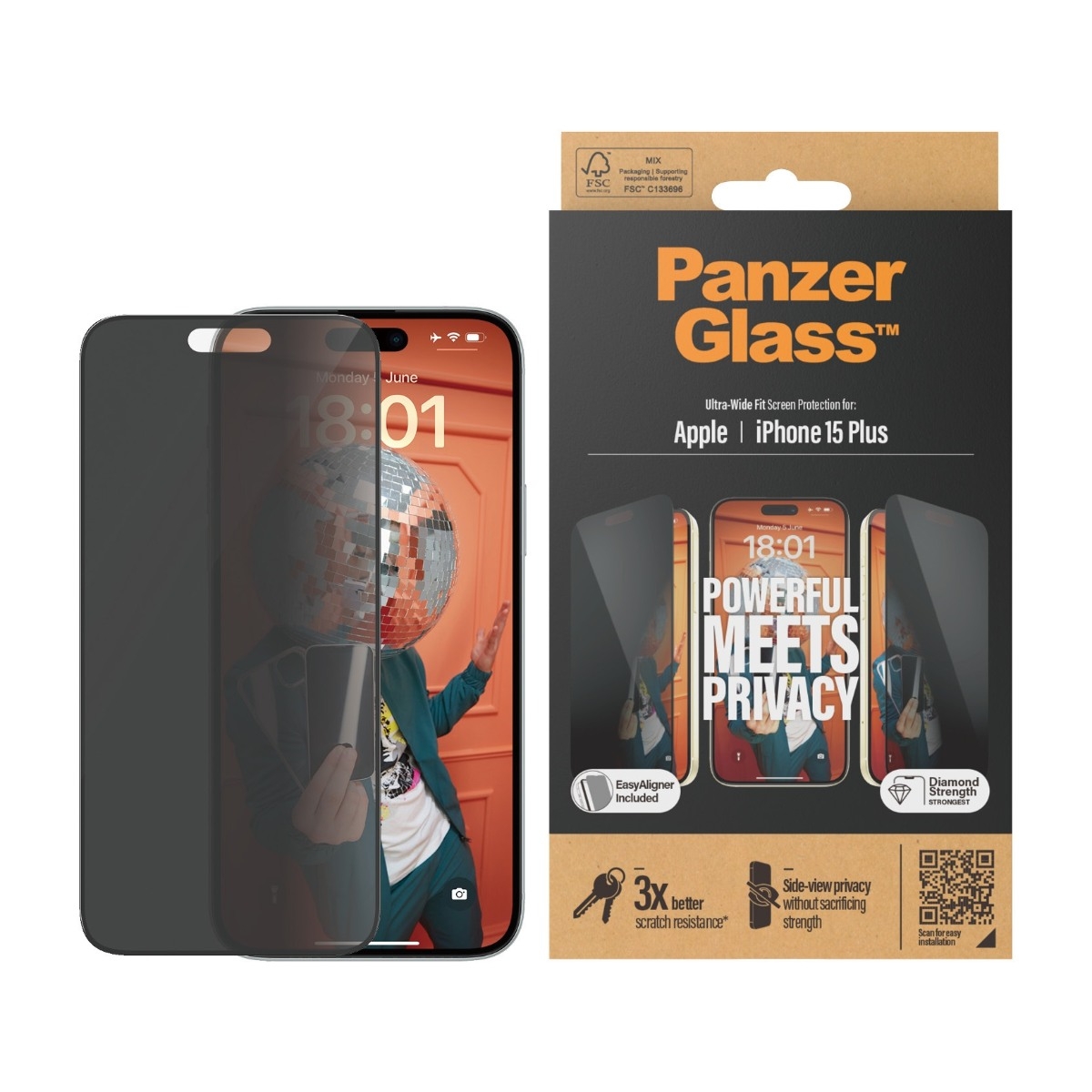 PanzerGlass iPhone 15 Plus skærmbeskytter Ultra-Wide Fit Privacy med applikator billede 2