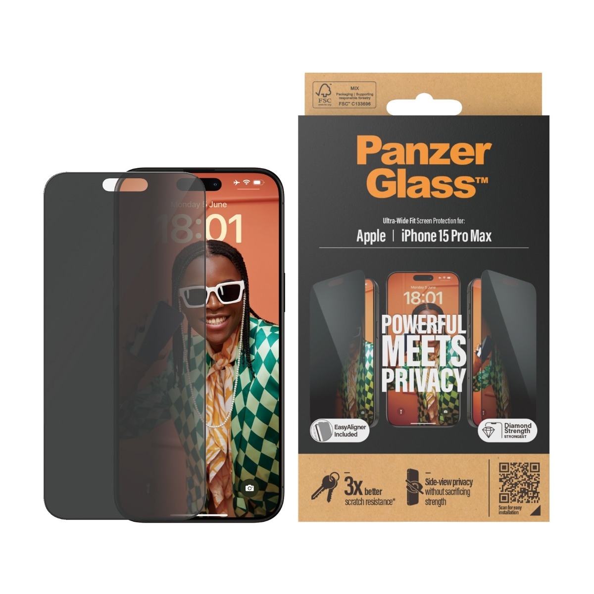 PanzerGlass iPhone 15 Pro Max skærmbeskytter Ultra-Wide Fit Privacy med applikator billede 2