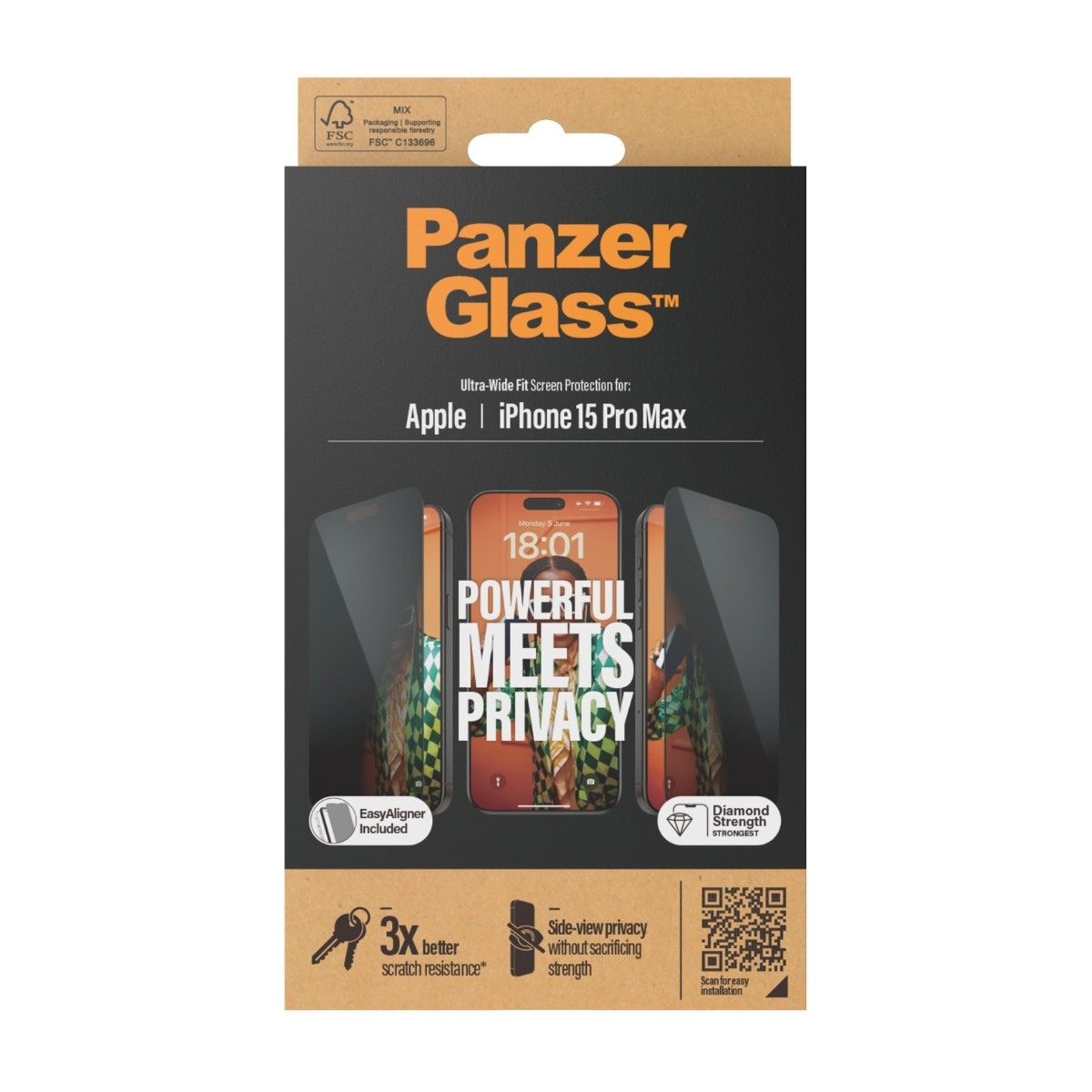 PanzerGlass iPhone 15 Pro Max skærmbeskytter Ultra-Wide Fit Privacy med applikator billede 3