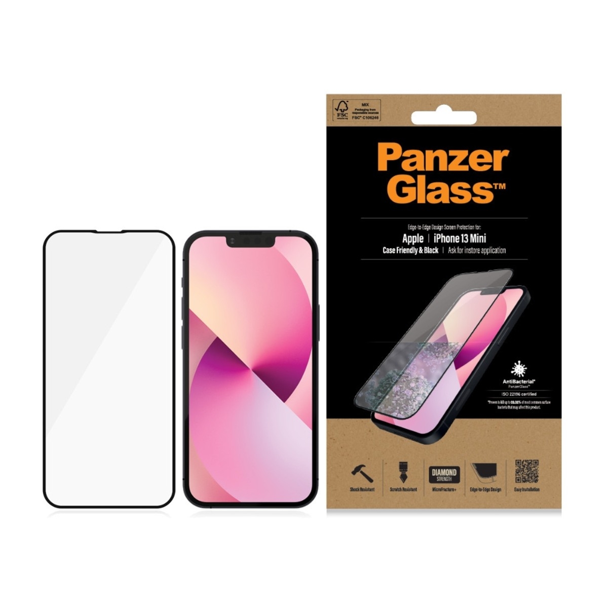 PanzerGlass iPhone 13 Mini Case Friendly Antibakteriel skærmbeskytter, sort billede 3