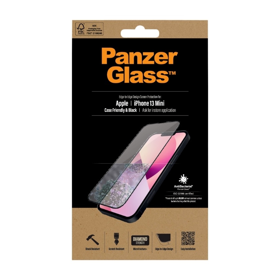 PanzerGlass iPhone 13 Mini Case Friendly Antibakteriel skærmbeskytter, sort billede 1