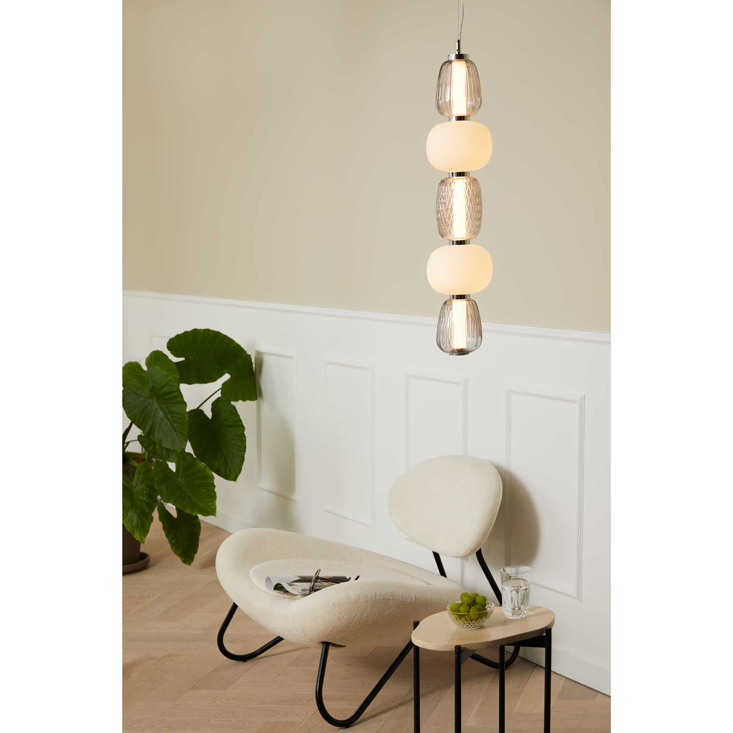 LOOM Design Pearl 5 grå/opal/krom pendel billede 3