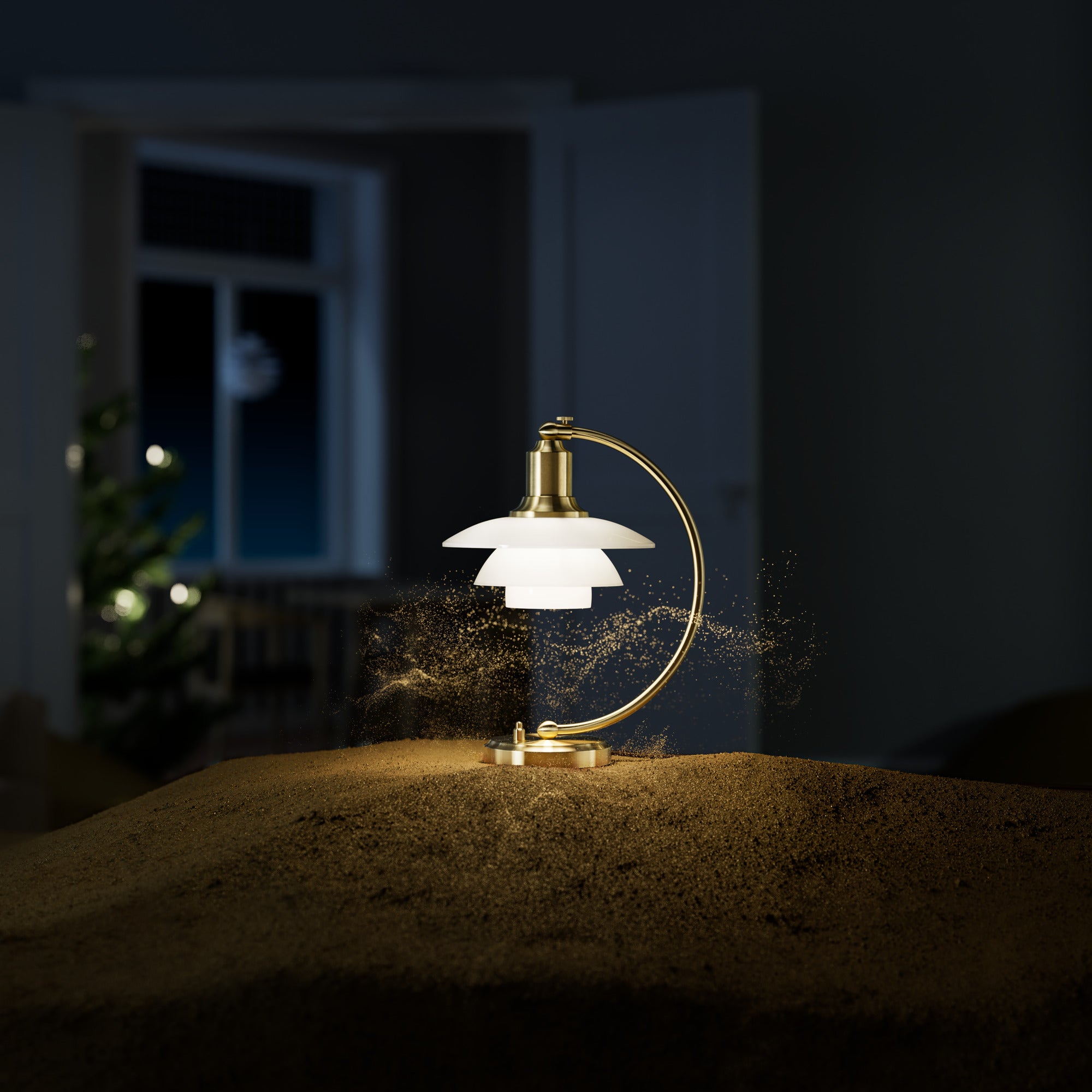 PH 2/2 Luna Bordlampe E27 Messing opal billede 4