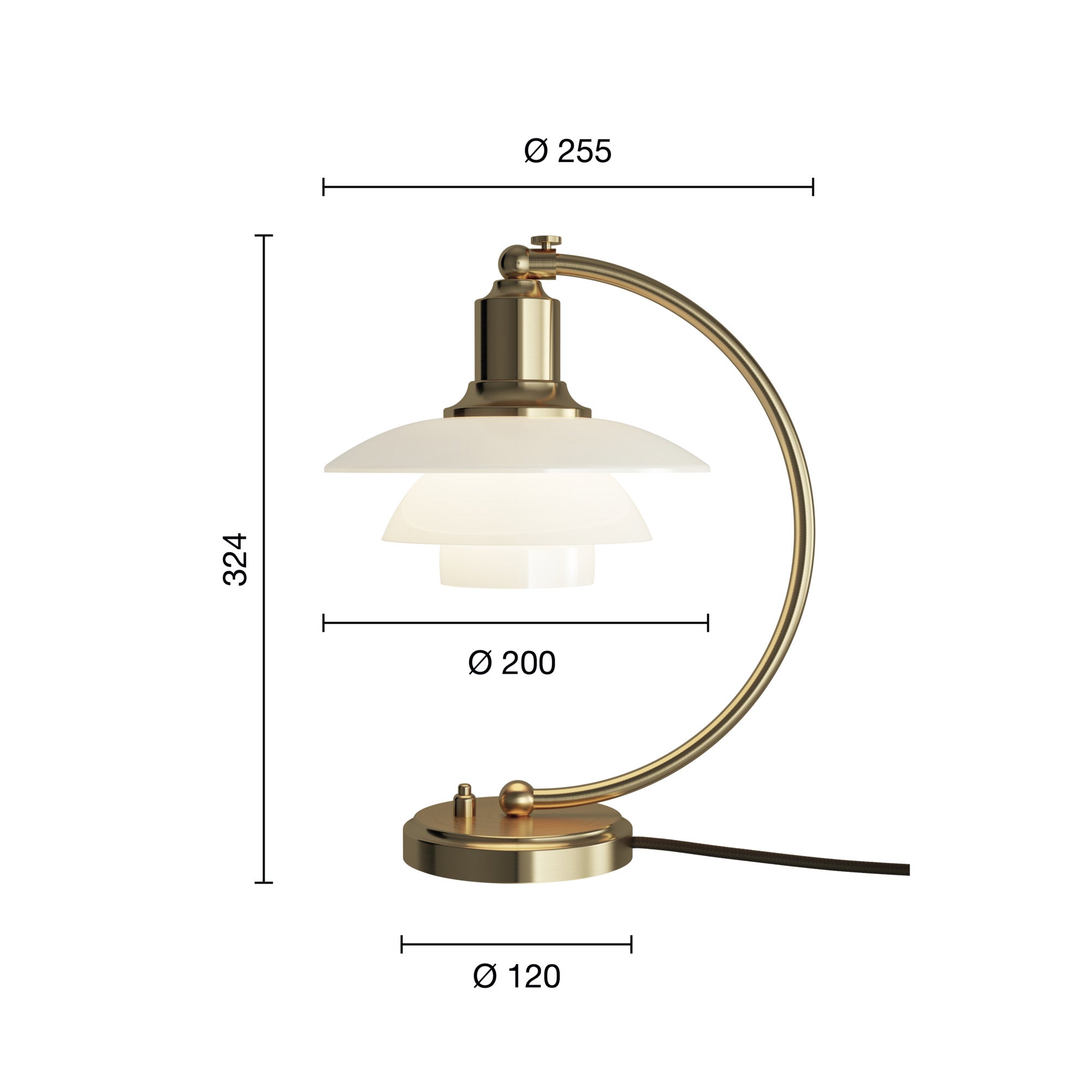 PH 2/2 Luna Bordlampe E27 Messing opal billede 2