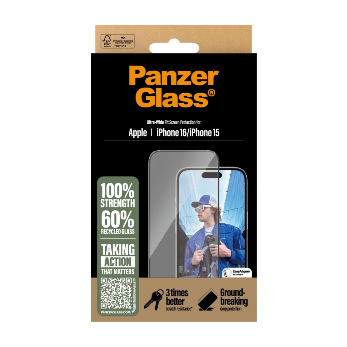 PanzerGlass iPhone 16/15 skærmbeskytter Ultra-Wide Fit med applikator billede 3