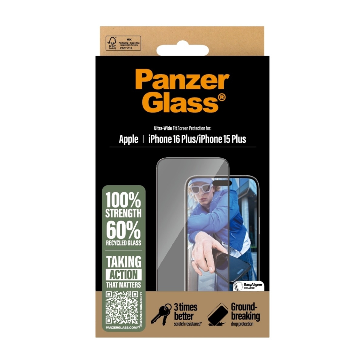 PanzerGlass iPhone 16 Plus/15 Plus skærmbeskytter Ultra-Wide Fit med applikator billede 3