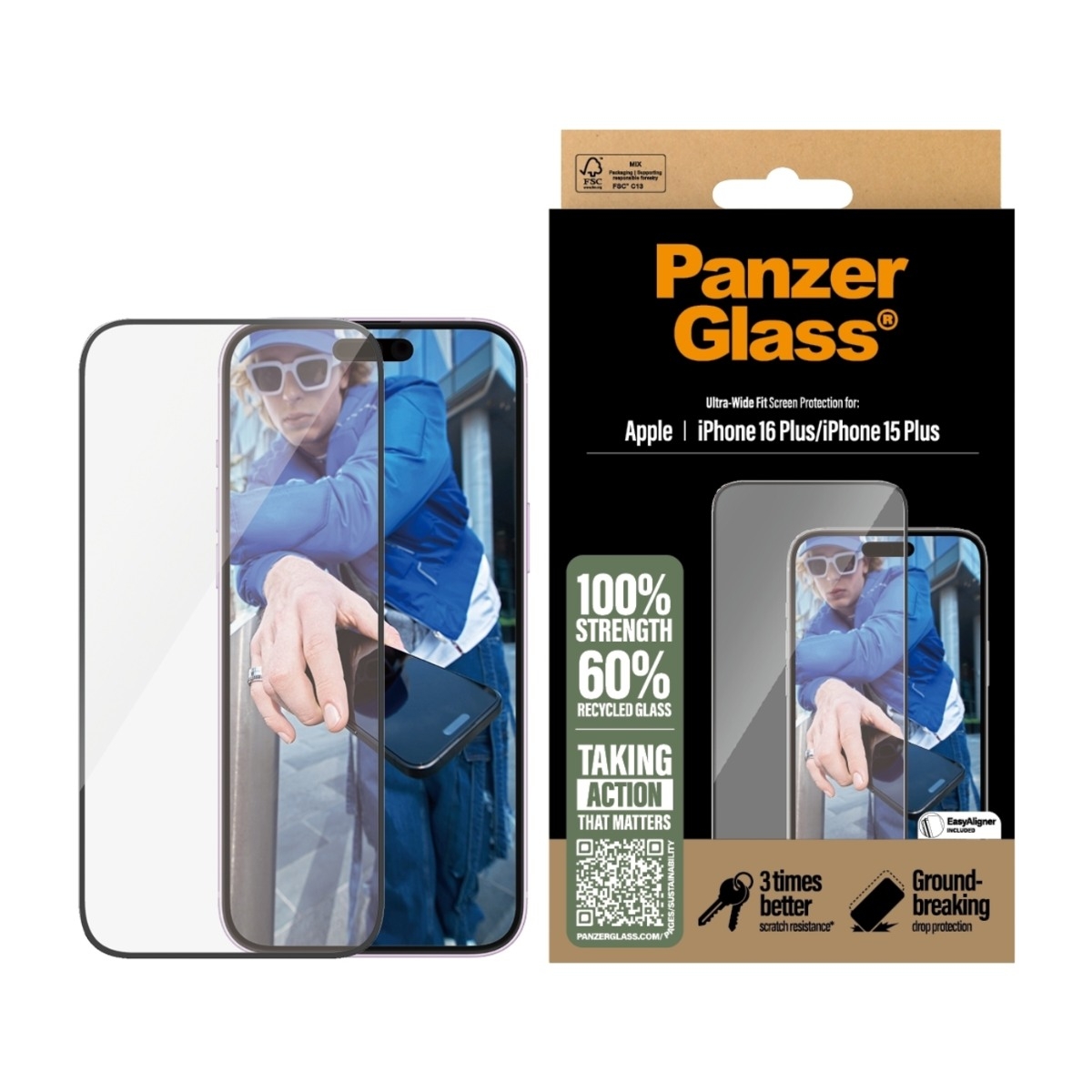 PanzerGlass iPhone 16 Plus/15 Plus skærmbeskytter Ultra-Wide Fit med applikator billede 2
