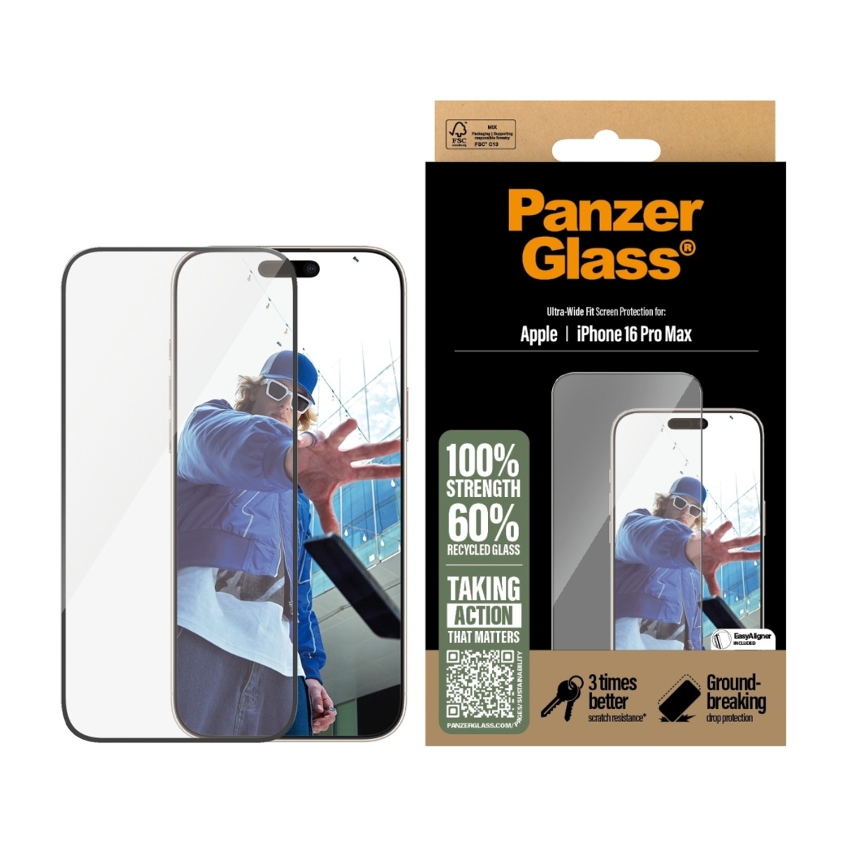 PanzerGlass iPhone 16 Pro Max skærmbeskytter Ultra-Wide Fit med applikator billede 2
