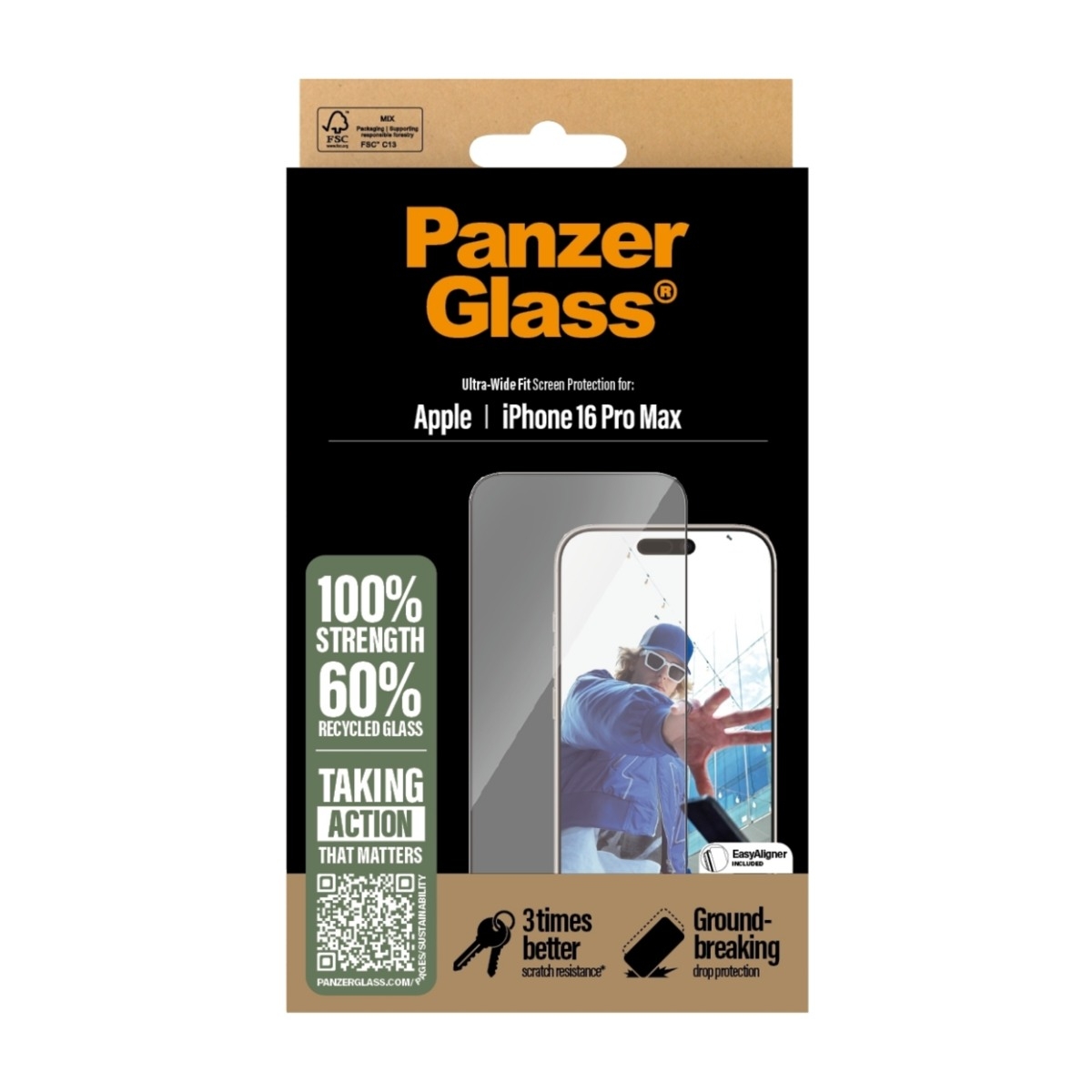 PanzerGlass iPhone 16 Pro Max skærmbeskytter Ultra-Wide Fit med applikator billede 3