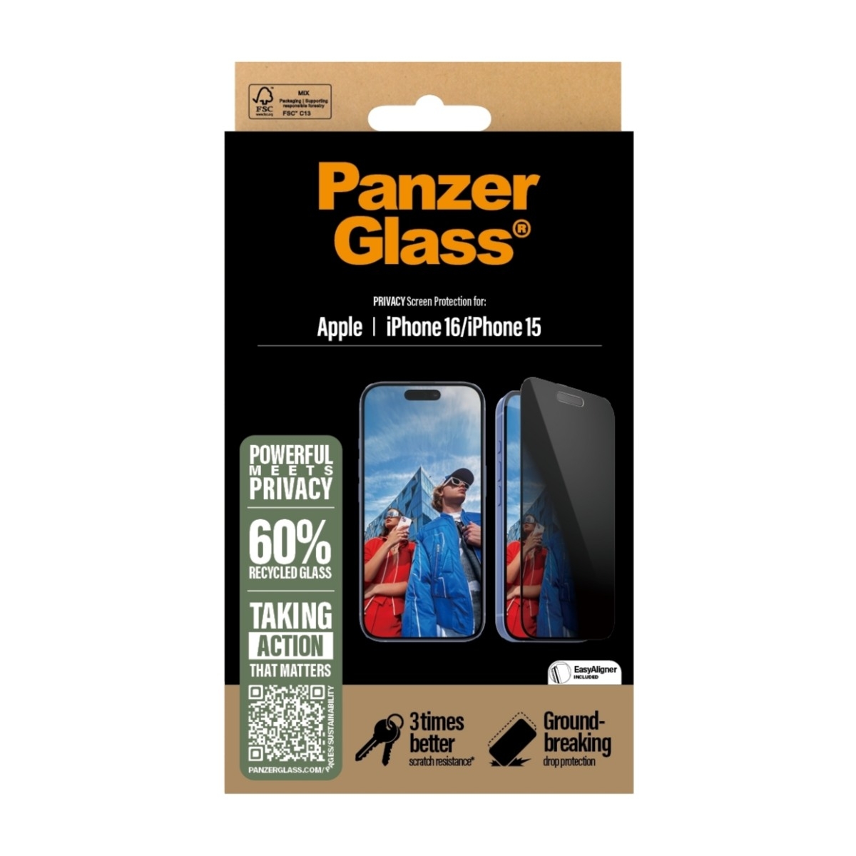 PanzerGlass iPhone 16/15 skærmbeskytter Ultra-Wide Fit Privacy med applikator billede 3